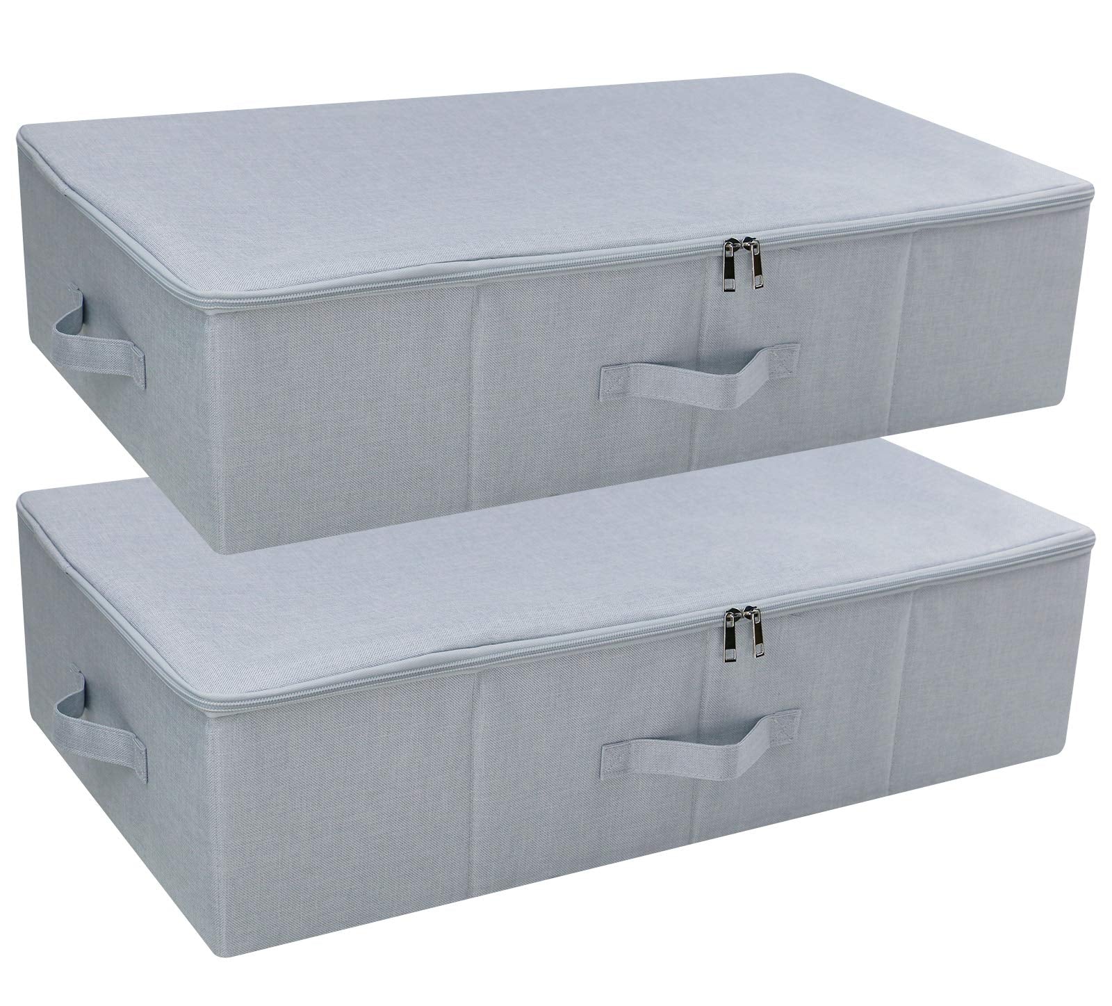 iwill CREATE PRO Pack of 2, Folding Zip Lidded Under Bed Storage Bins, Good for Shoes, Duvets, Clothes Organiser, Light Gray