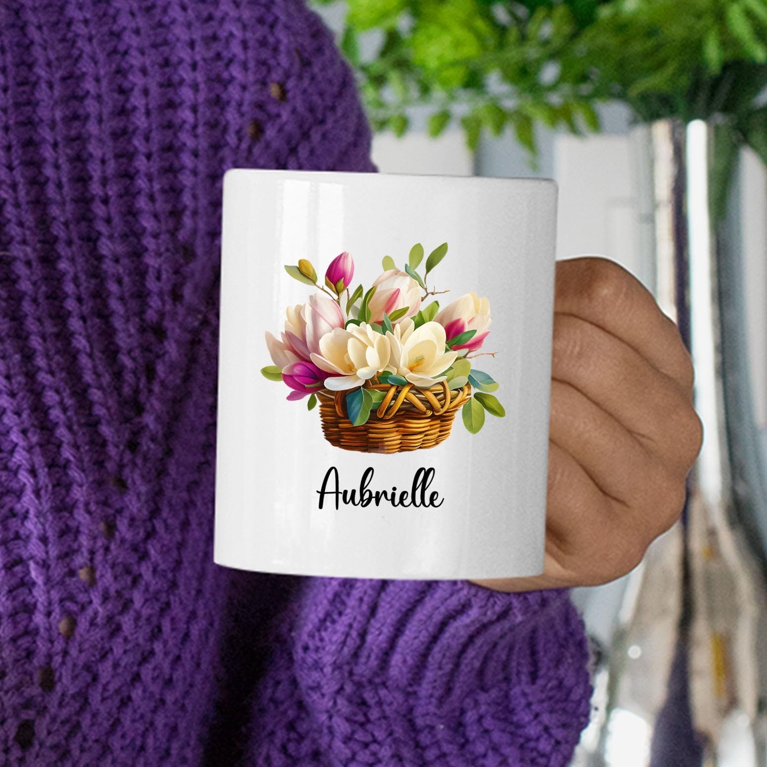 Personalized Magnolia Flower Coffee Mug, Customized Magnolia Cup Gifts for Magnolia Lovers, Flower Tea Cup, Custom Floral Gift w