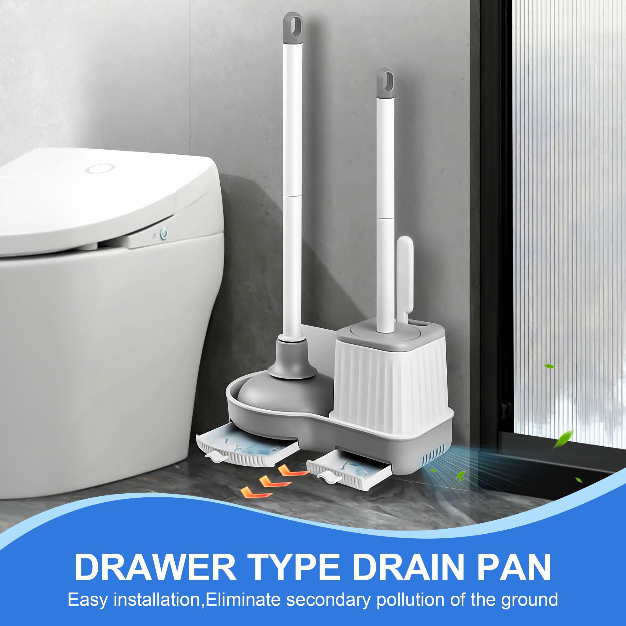Silkyhose Toilet Brush And Plunger, 3 In 1 Toilet Bowl Brush And Holder With Crevice Cleaning Brush Wall Mounted Household Bathr