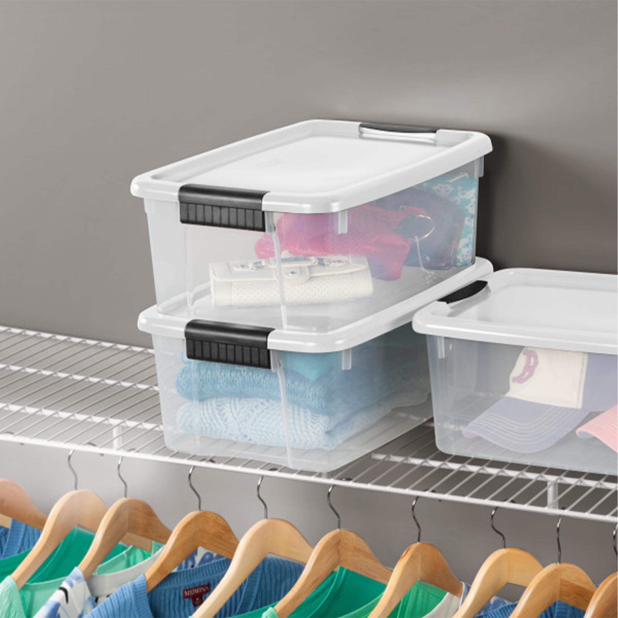 Sterilite 18 Qt Ultra Latch Box Stackable Storage Bin With Latching Lid, Organize Crafts, Clothes In Closets, Basements, Clear W