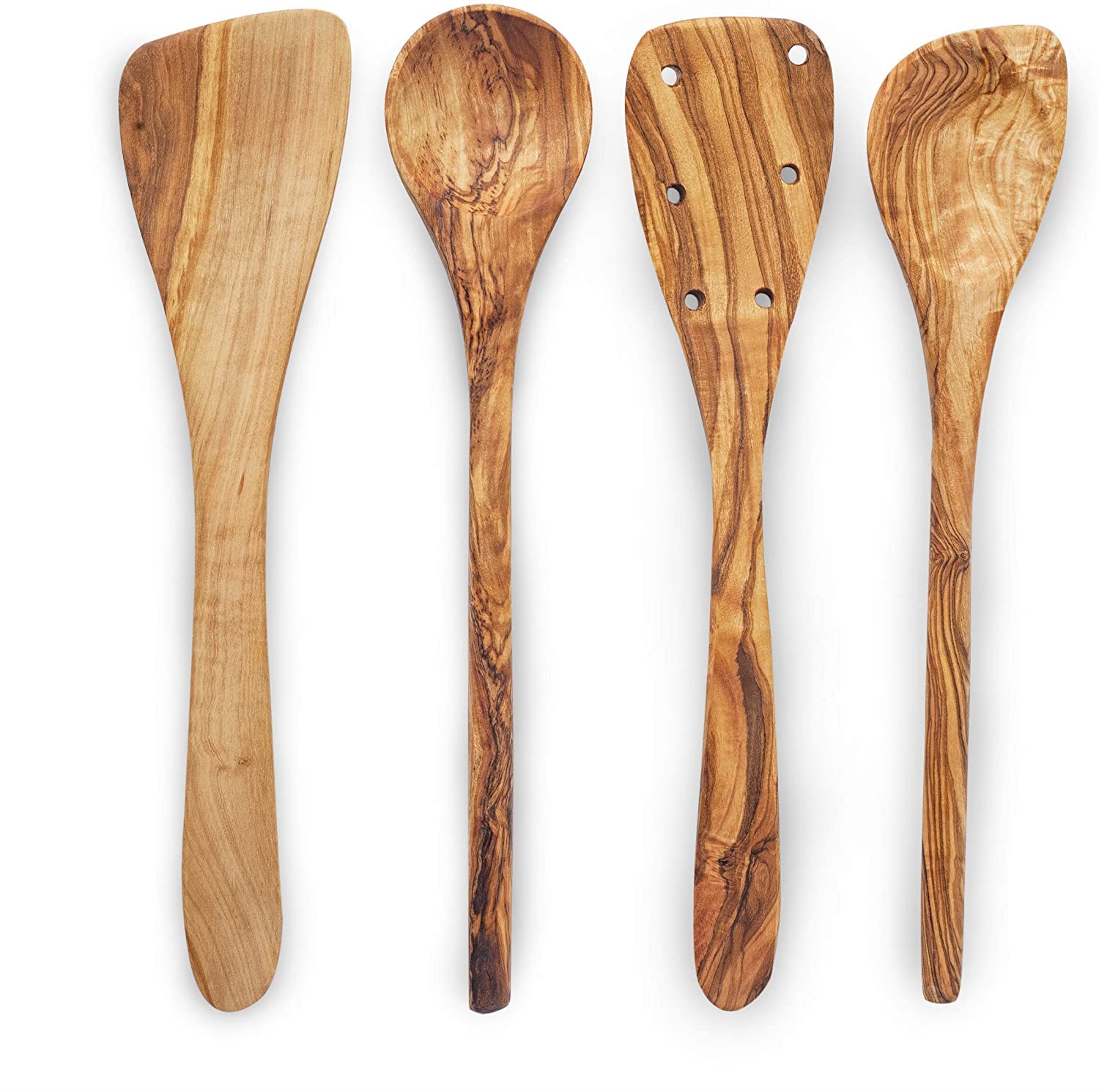 Forest Decor Olive Wood Utensils Set For Cooking - 4Pcs Non-Stick Handcrafted Wooden Spatulas For Cookware - Non Scratch Natural