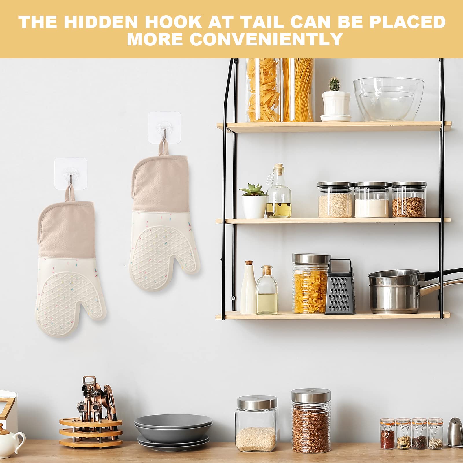 Auauy Oven Mitt, Kitchen Silicone Waterproof Oven Mitts, Heat Resistant 446? Non-Slip Silicone Oven Mittens Quilted Liner With 1