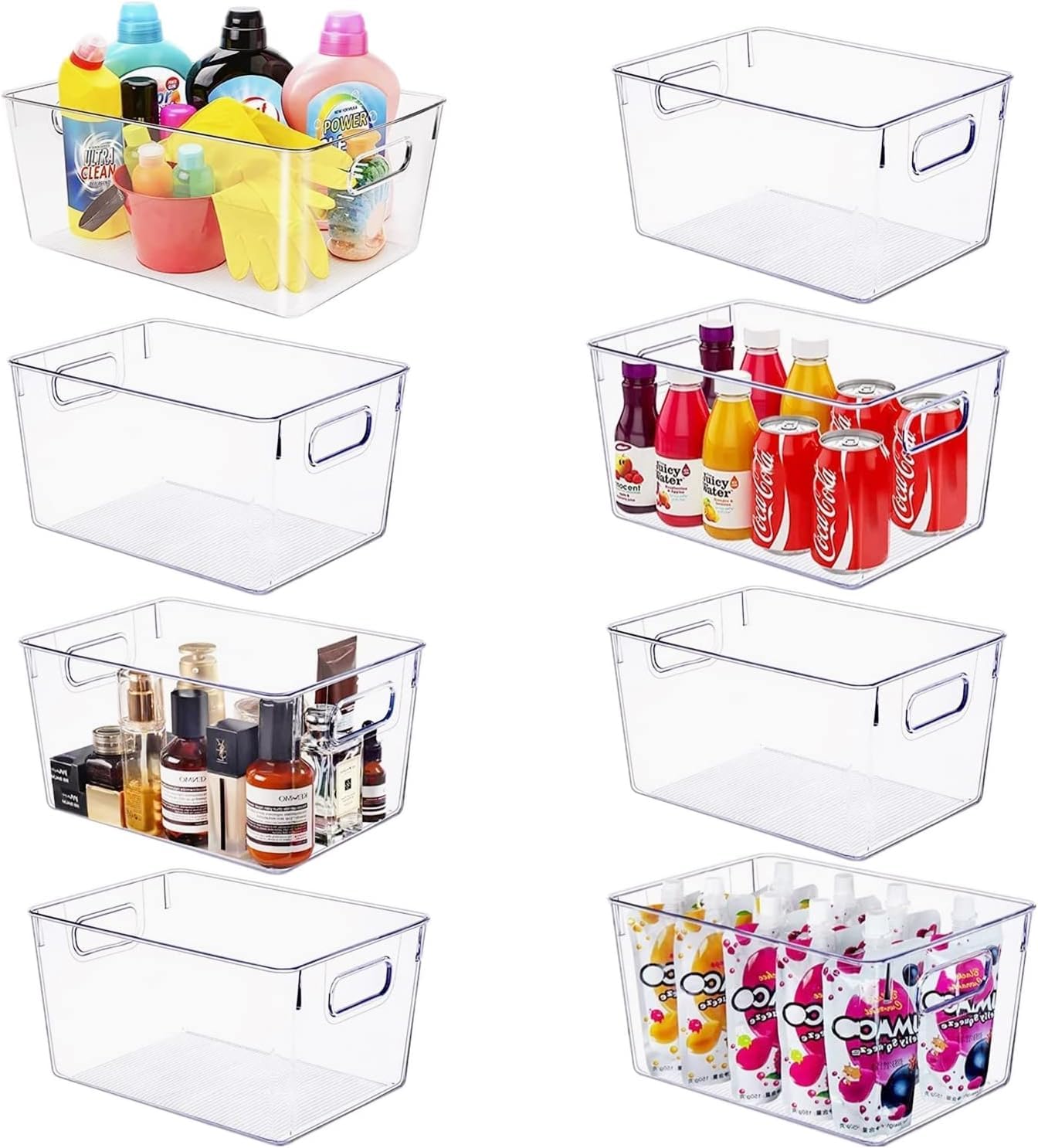 SKTEET Set of 8 Large Clear Plastic Storage Bins (8L), Storage Containers for Pantry Organization and Kitchen Storage Bins,Home 
