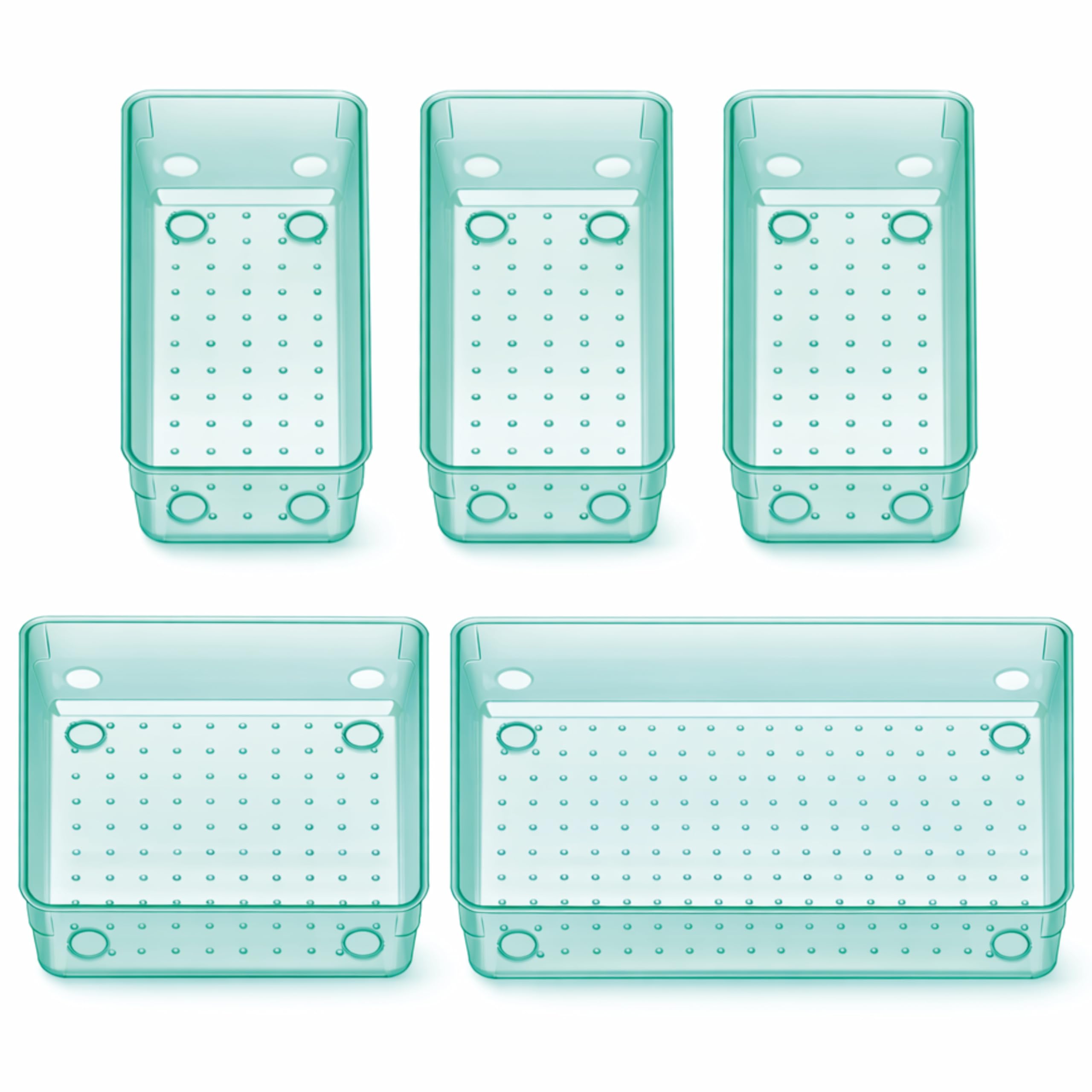 Jialto 5Piece Acrylic Drawer Organizer Tray Set  Clear Plastic Storage Bins For Makeup, Cosmetics, Jewelry, Kitchen, Office, B