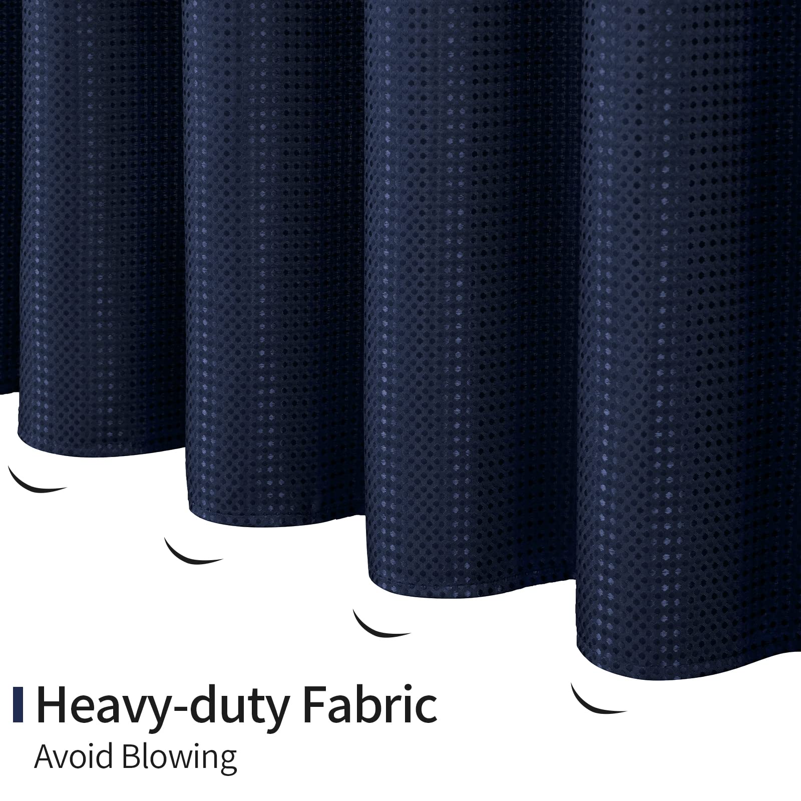 MitoVilla Long Shower Curtain 72 x 78  Navy Blue Waffle Fabric Shower Curtain Set with Snap-in Liner  78 inches Long Cloth Mesh Top Window Shower Curtain for Hotel Spa Bathroom Decor