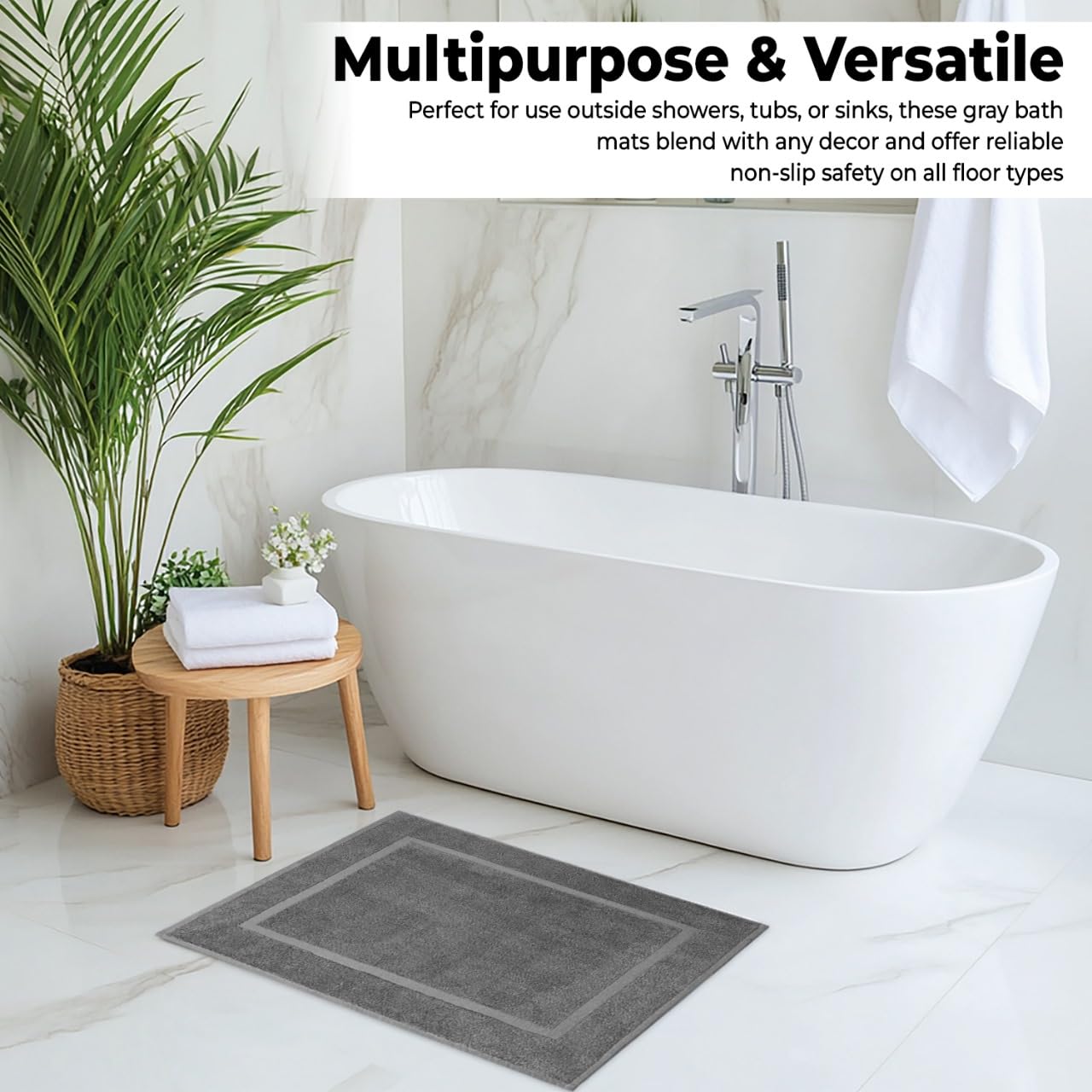 Eco Towels Cotton Banded Bath Mats 2 Pack, [Not A Bathroom Rug], 22''X34'' (Grey)