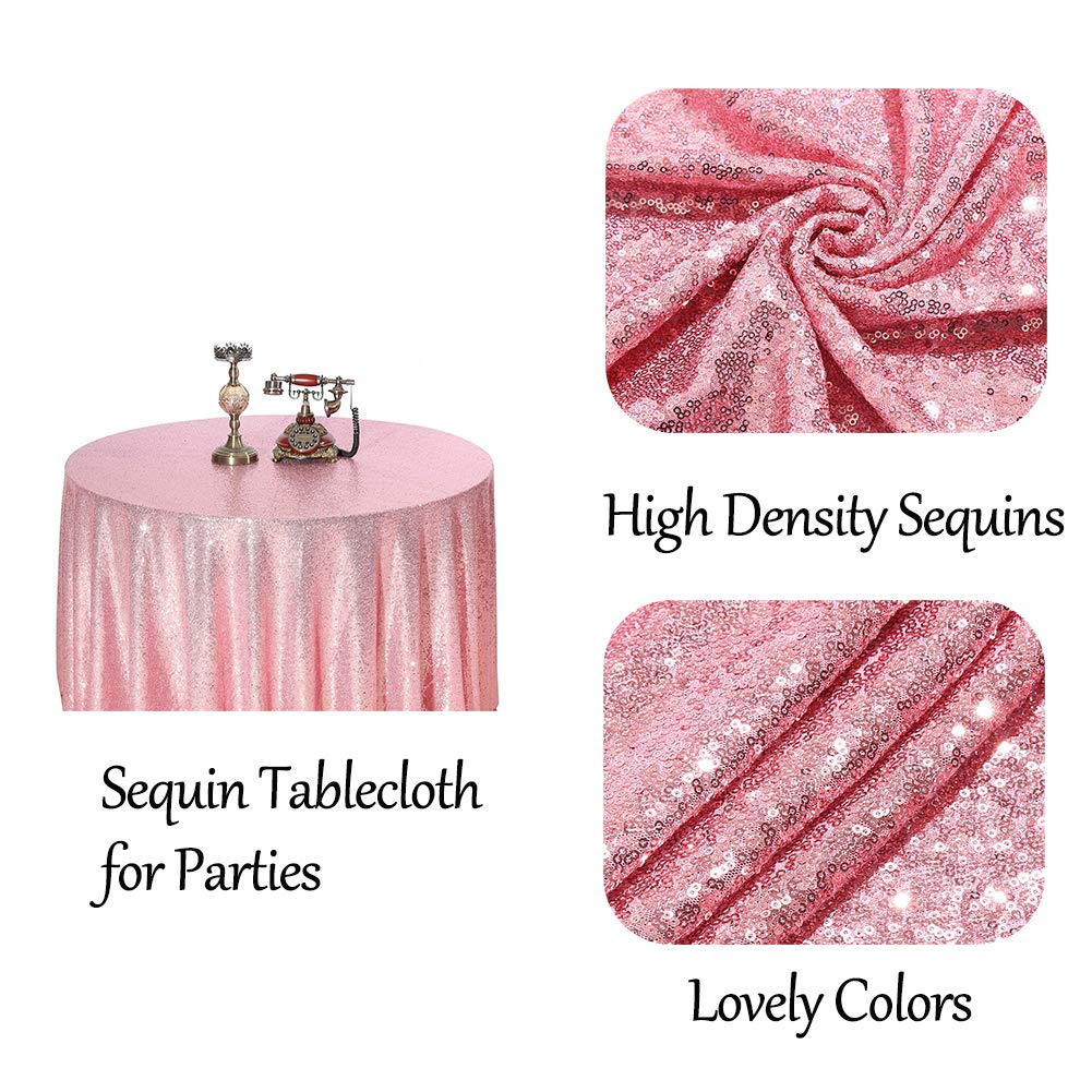 Squarepie Sequin Tablecloth Round Fuchsia Pink 72 Inch Sparkly Table Linen For Wedding Birthday Party