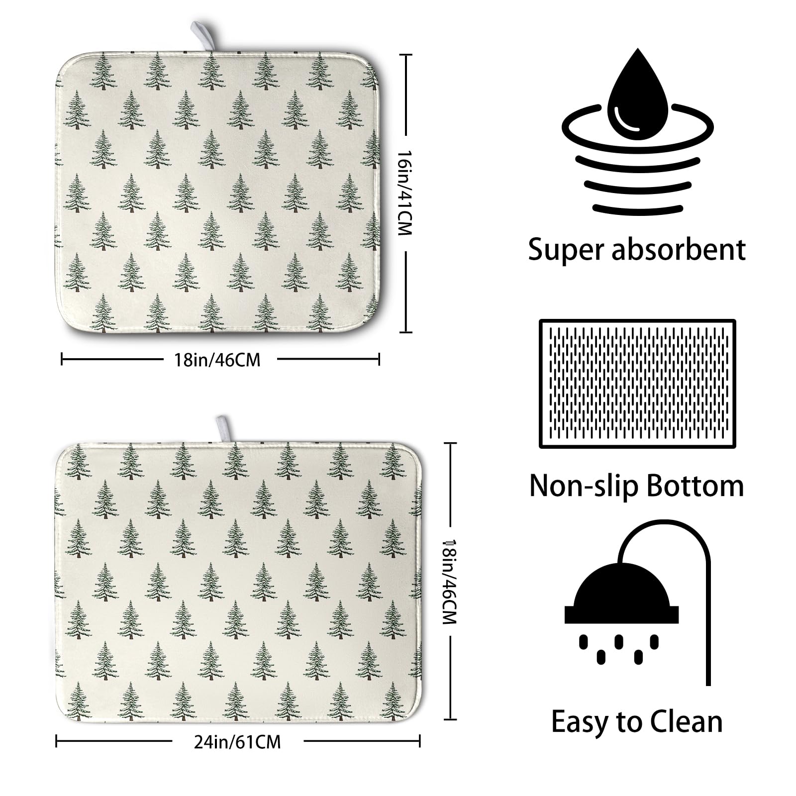 Kwlegh Christmas Tree Dish Drying Mat Winter Xmas Holiday Drying Mats Microfiber Absorbent Dishes Drying Pad Reusable Washable K