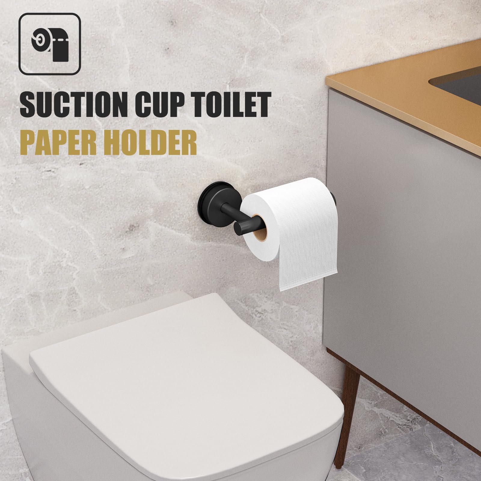 Bkv Suction Cup Toilet Paper Holder,Sus 304 Stainless Steel Toilet Paper Holder Wall Mount For Bathroom,Kitchen-Matte Black