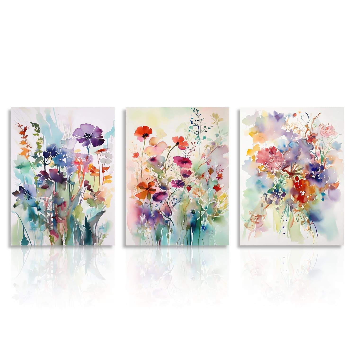 3 Pcs Watercolor Wildflower Canvas Wall Art Colorful Floral Prints Flower Pictures Wall Decor For Bedroom Living Room 12X16 In U