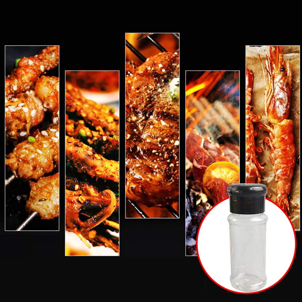 FEOOWV 50Pcs Empty Plastic Spice Bottles Set for Storing Barbecue Seasoning Salt Pepper and More 75 ml/2.5 oz (Black)