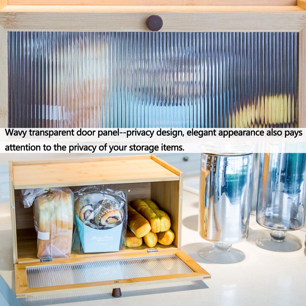 ETMI Bamboo Bread Box - Large Capacity Kitchen Storage Container with Window, 1-Layer Design, Natural Bamboo Finish