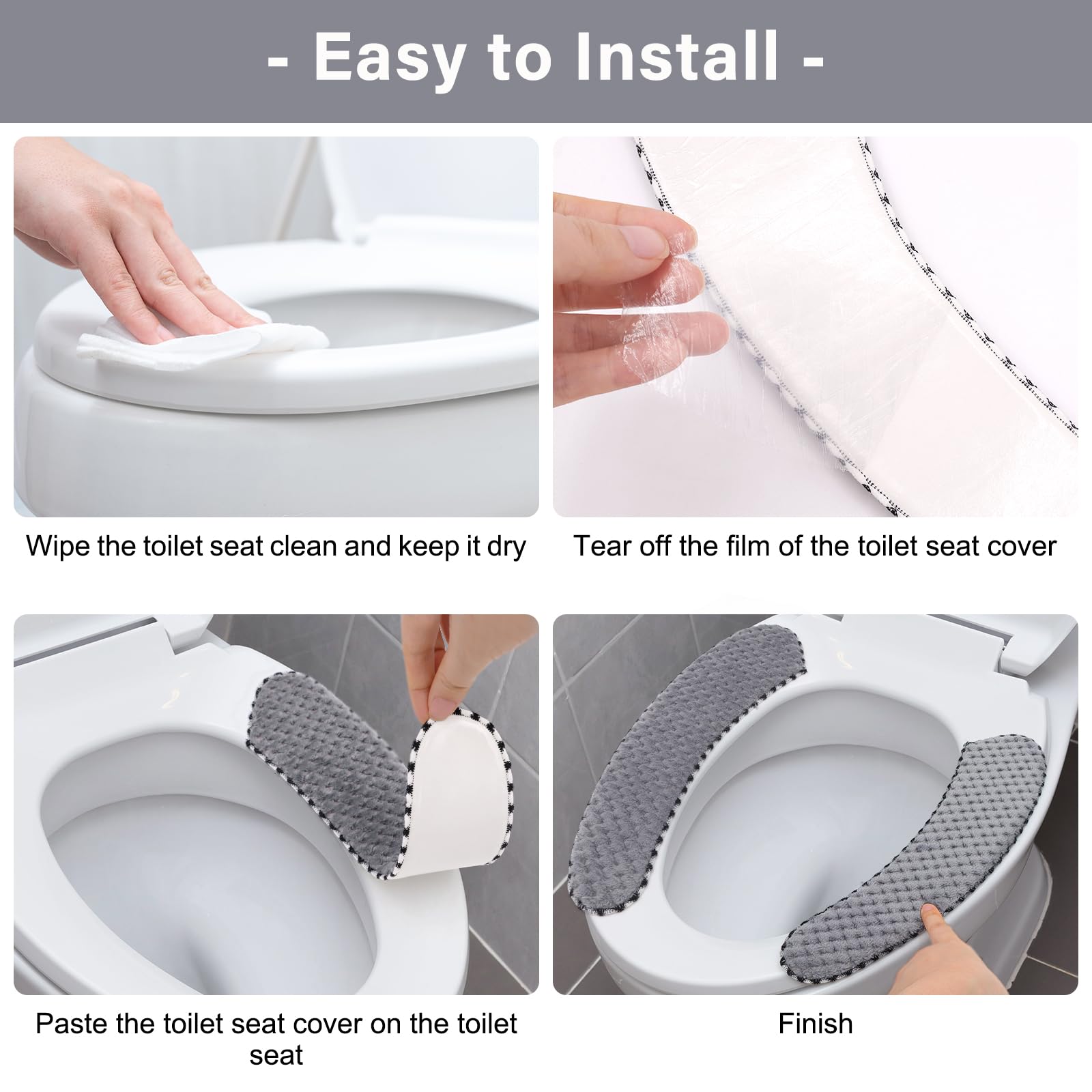 Timecity 4Pairs Plush Warm Thick Padded Toilet Seat Cover Mat Non Slip Soft Toilet Seat Cushion Washable Bathroom Warmer Static