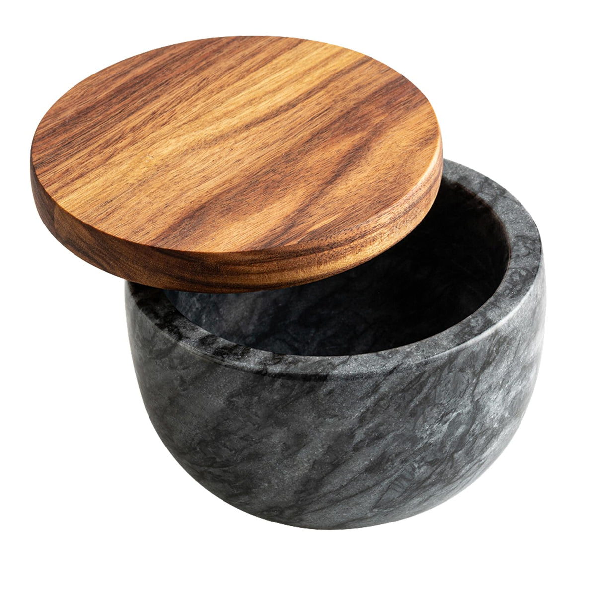 Jalz Jalz Salt Box Salt Cellar With Spoon Black Marble Base Natural Acacia Top Decorative Boxes Spice Seasonings Keeper Salt Con