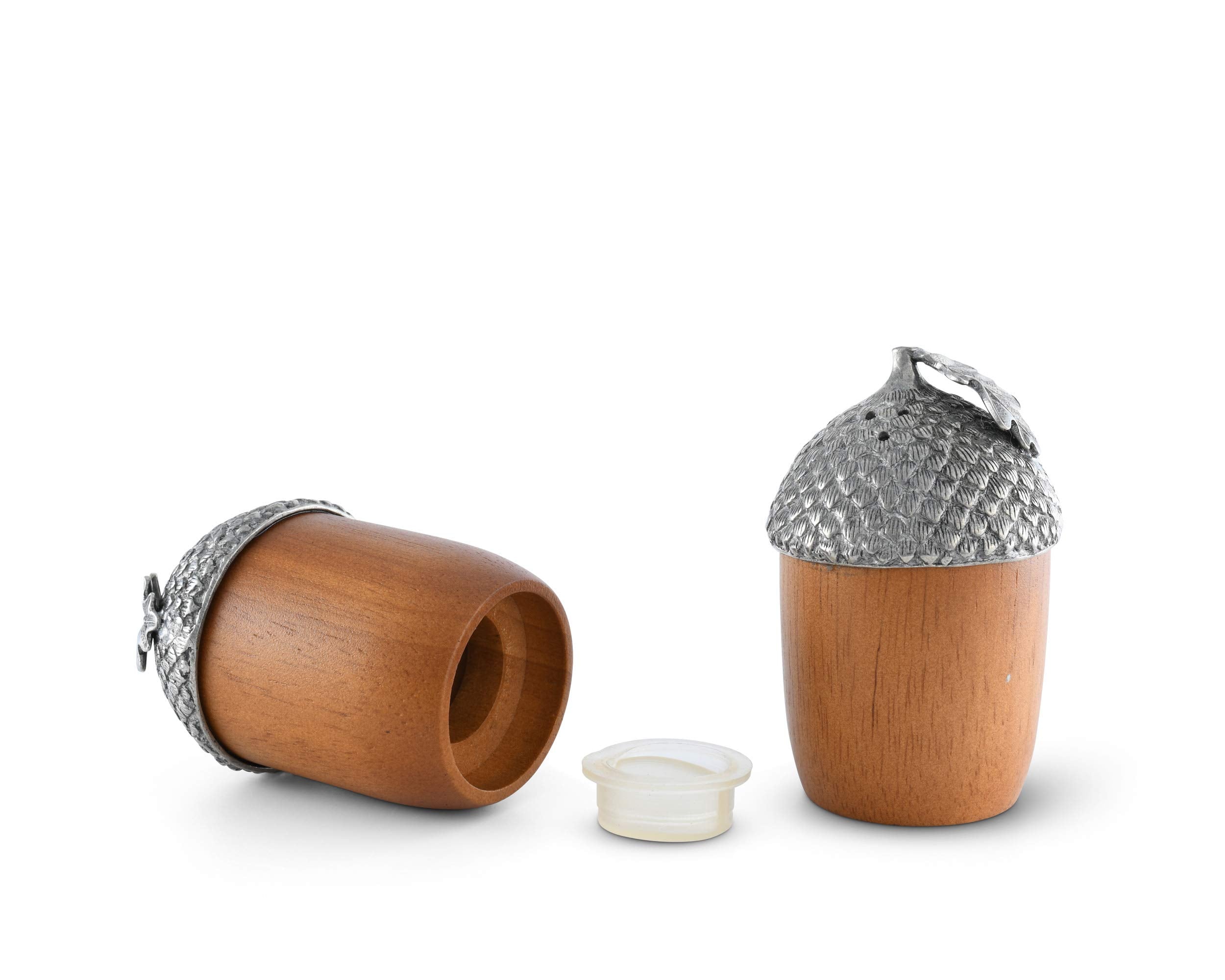 Vagabond House Acorns Wood And Pewter Metal Salt And Pepper Shaker Set 2 Inch X 3.5 Inch