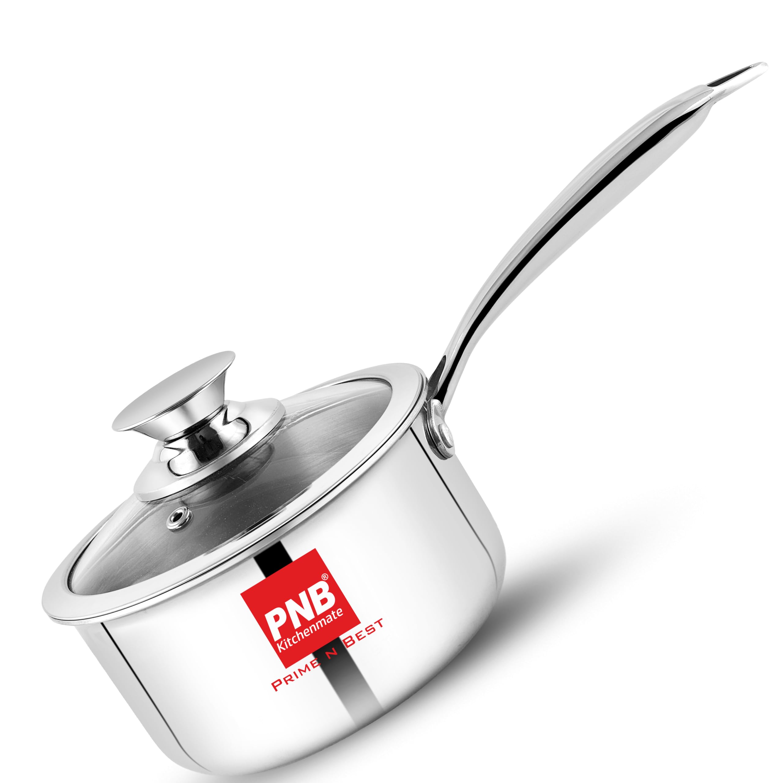 Pnb Kitchenmate Triply Stainless Steel Tea Pan, Milk Pan, Saucepan With Glass Lid 18Cm, 2.25L | 2.5Mm Heavy Bottom | Induction &