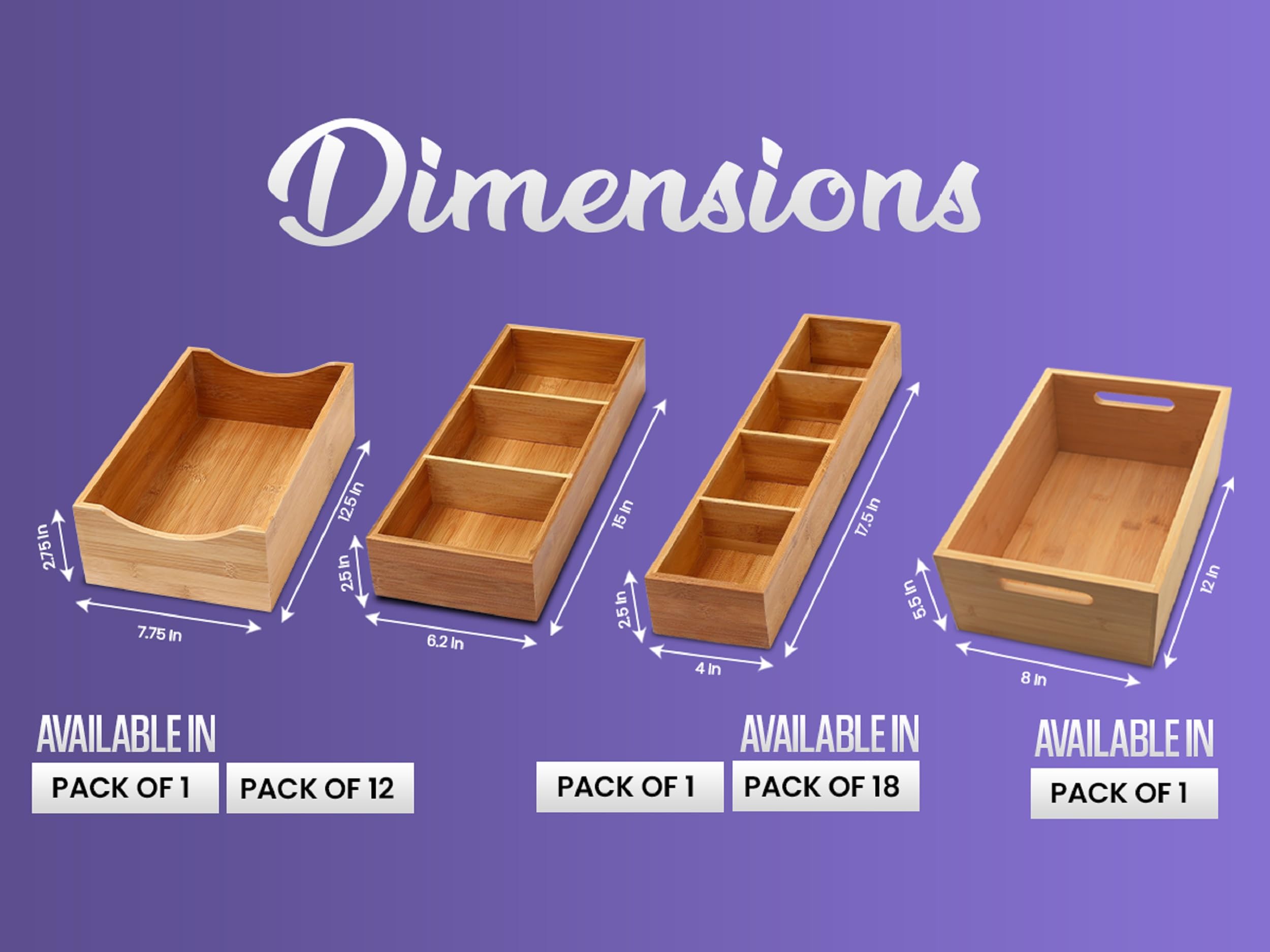 YBM Home 3-Compartment Bamboo Drawer Organizer Box Multi-Use Storage for Junk Drawer, Office, Home, Kitchen, Bedroom, Children R