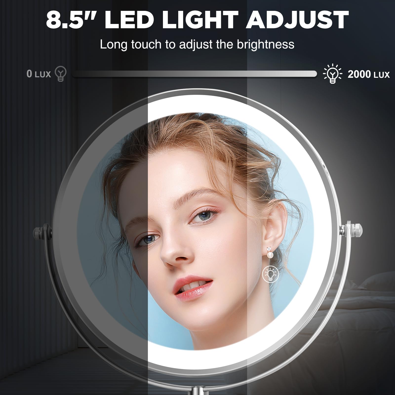 Wall Makeup Mirror With Lights - 1X/15X Led Extended Arm Magnigying Mirror, 3 Color Lights & 360Swivel Vanity Mirror, 8In Bathro