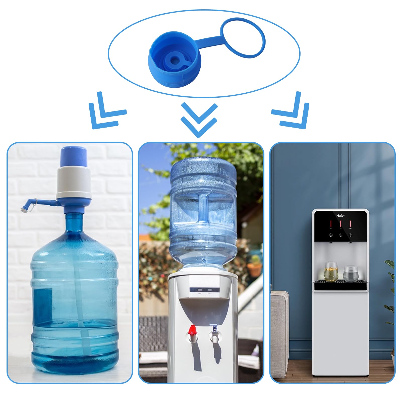 5 Gallon Water Jug Caps 4 Pcs, Food Grade Silicone Reusable Replacement Lid, Fit For 55Mm Standard/Screw/Crown Top Water Dispens