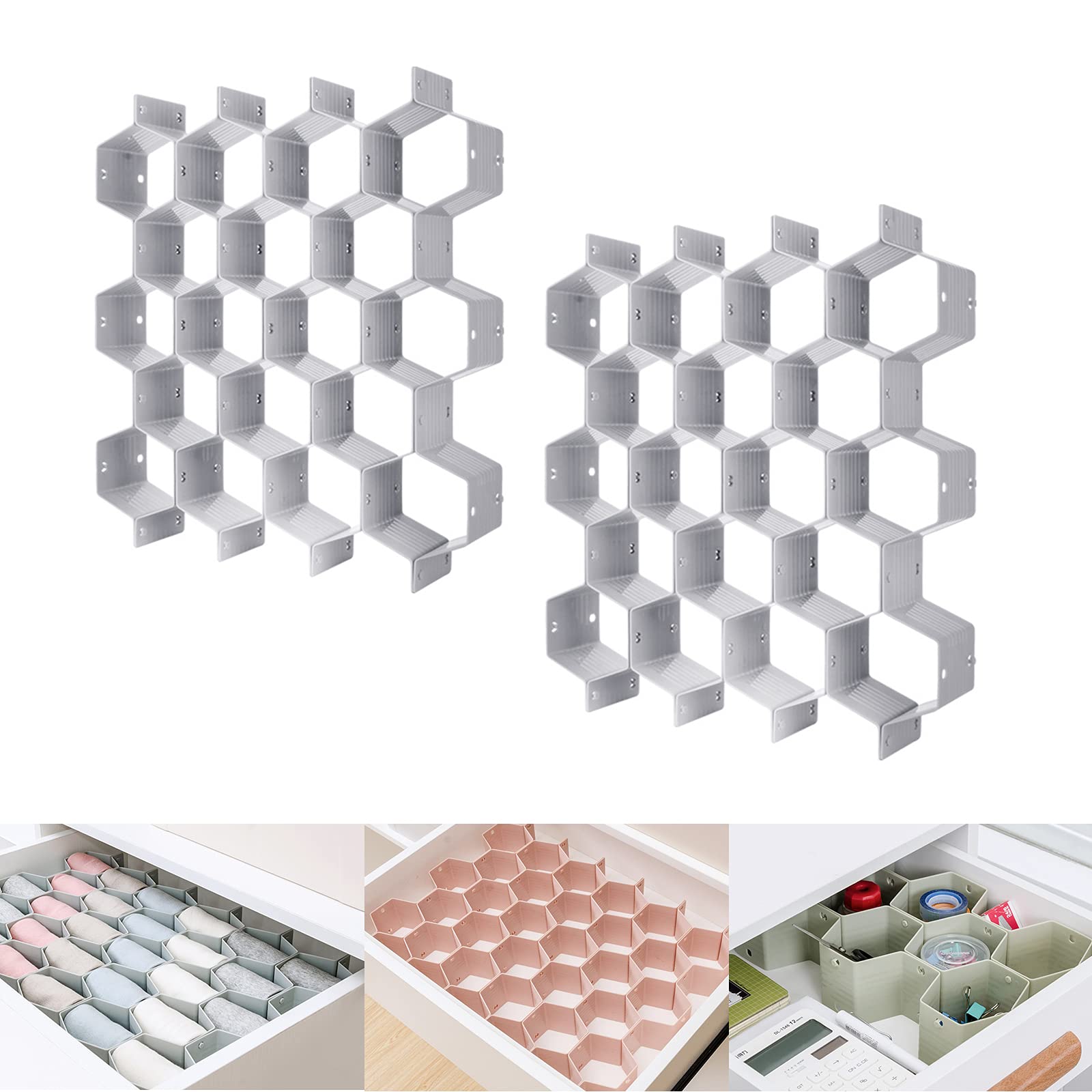 Kocuos Honeycomb Separator Adjustable Drawer Organizer Divider for Underwear Belt-Scarf Socks Organizer (Gray(2pcs))