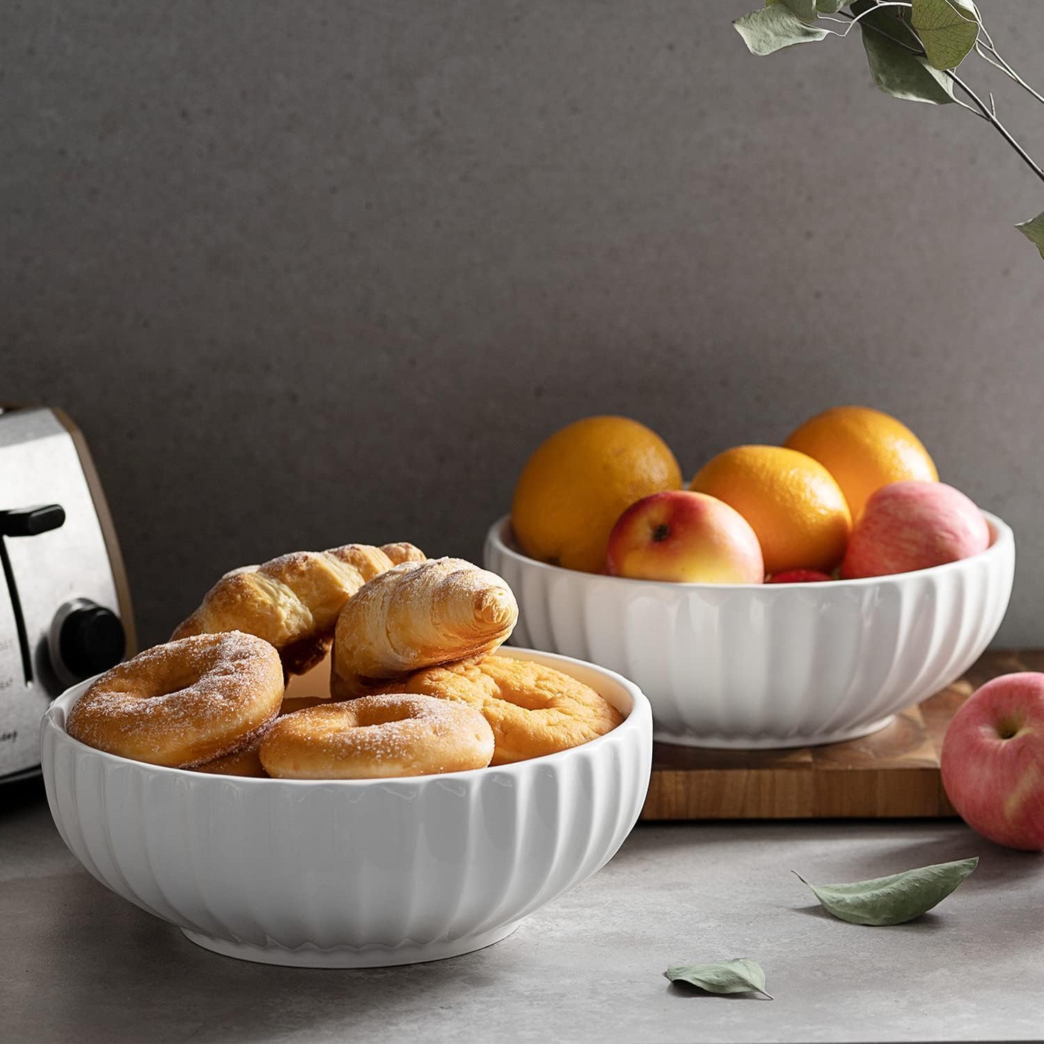 DOWAN 9.8   Serving Bowls, 86 oz Large Salad Bowl, Ceramic Serving Dishes, Set of 2, Pumpkin Shape for Halloween, Entertaining