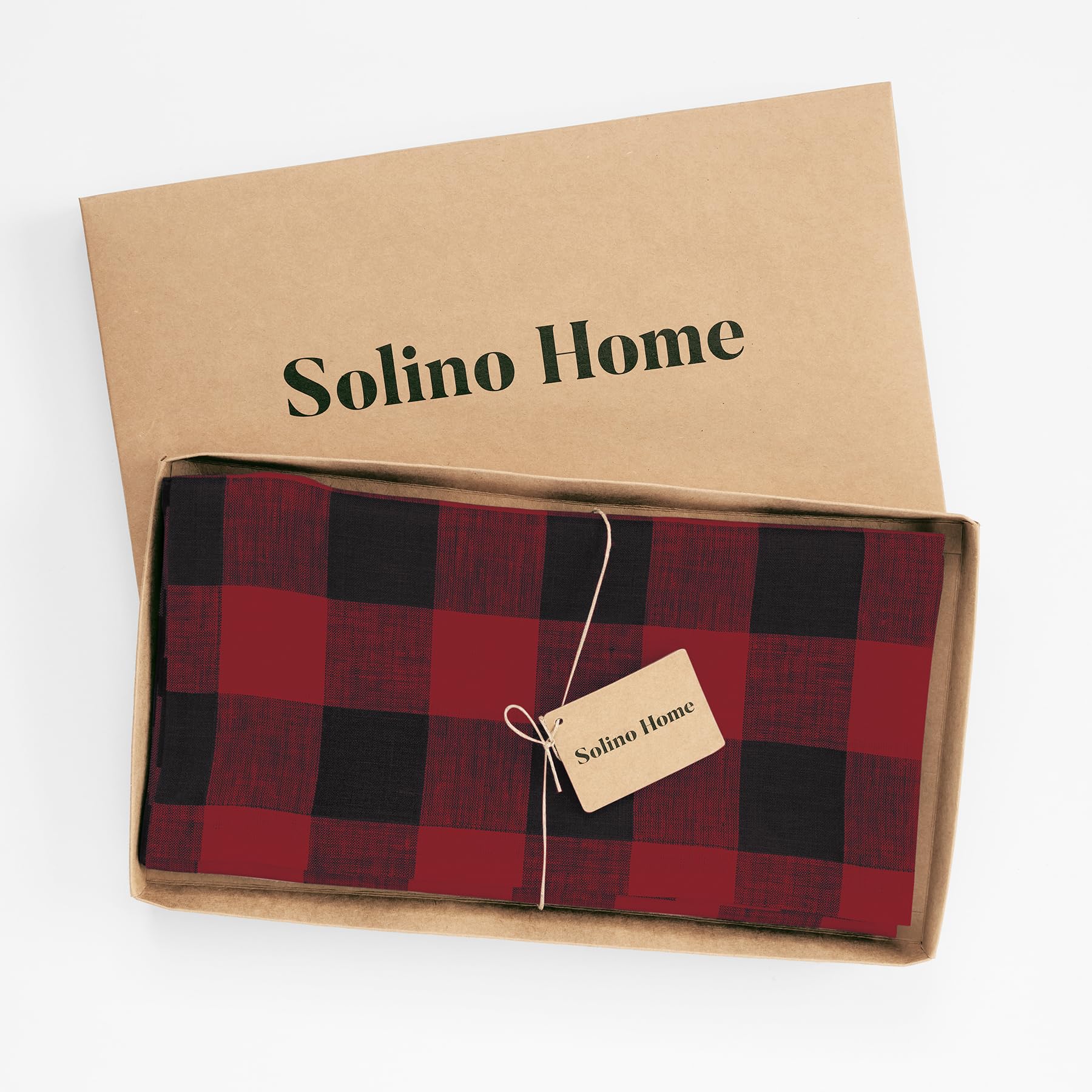 Solino Home Buffalo Check Linen Square Tablecloth 52 X 52 Inch - 100% Pure Linen Red And Black Plaid Table Throw - Machine Washa