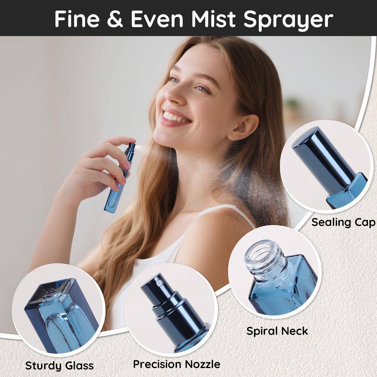 Segbeauty 0.34Oz Small Glass Perfume Spray Bottle Empty, 10Pcs 10Ml Atomizer Sprayer For Perfume Refill Bottles, Dark Blue Colog