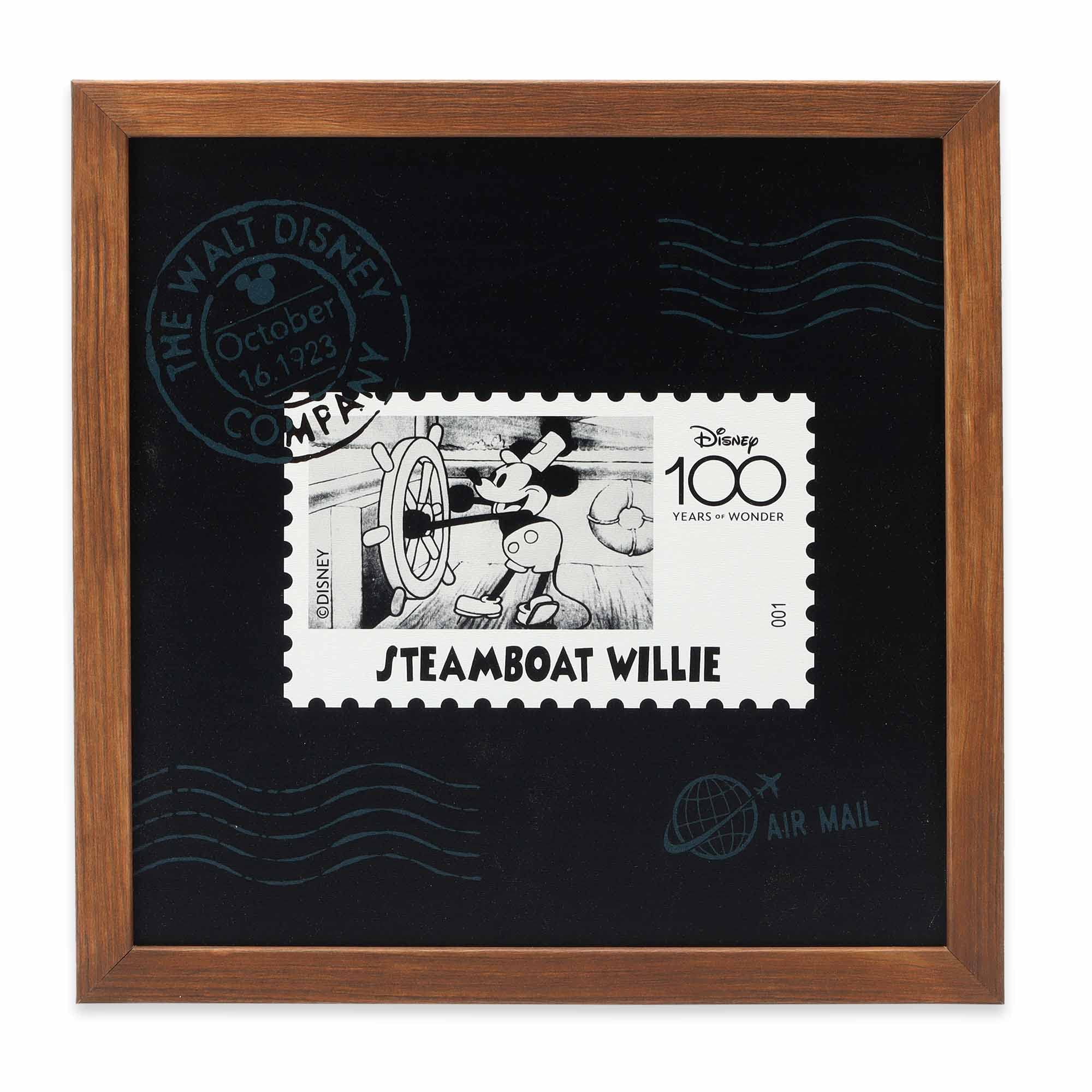 Disney 100Th Anniversary Steamboat Willie Stamp Framed Wood Wall Decor - Vintage Steamboat Willie Wall Art