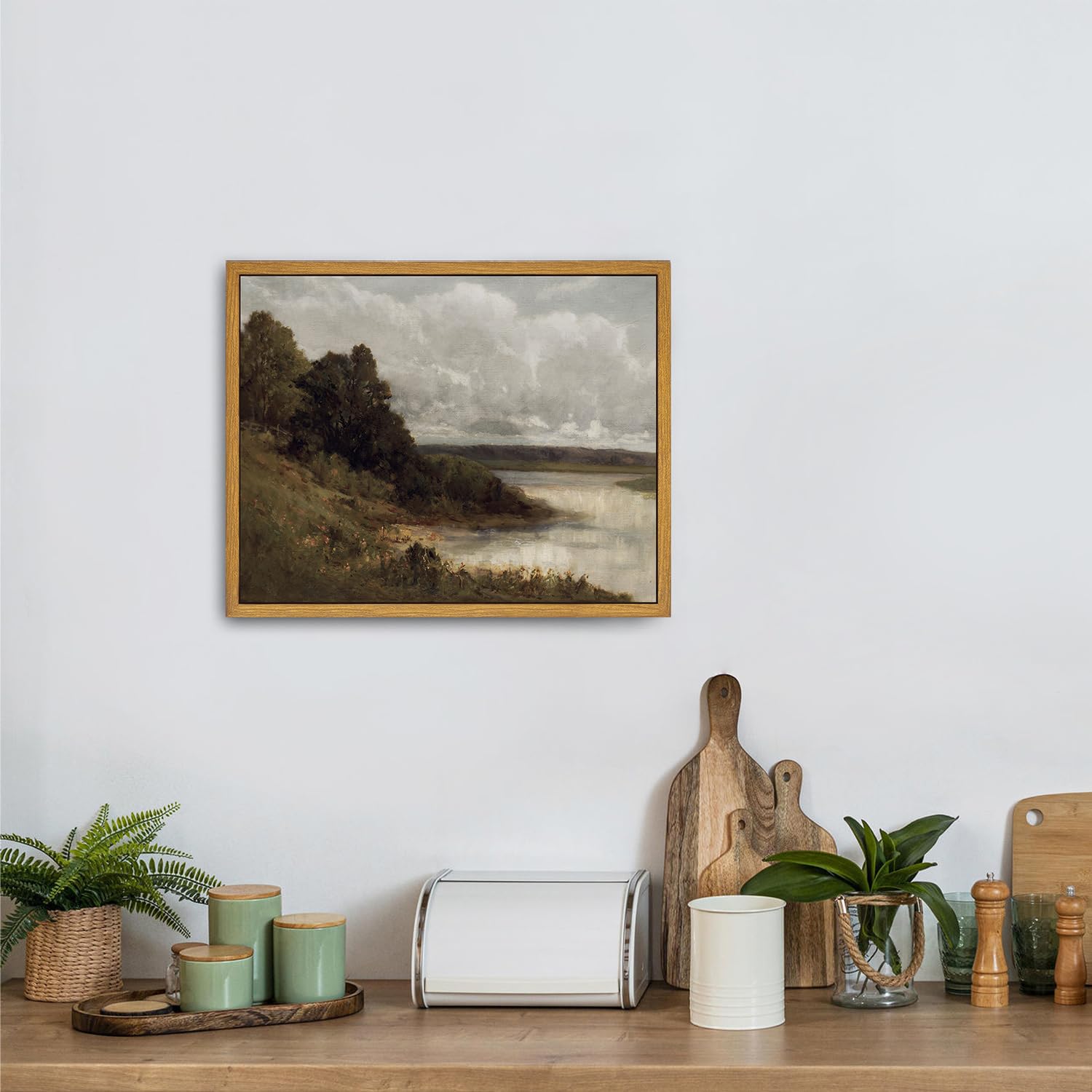 Roslynity Framed Canvas Wall Art Vintage Print Oil Painting Rustic Lake Landscape Palmer River Nature Country Coastal Retro Aest