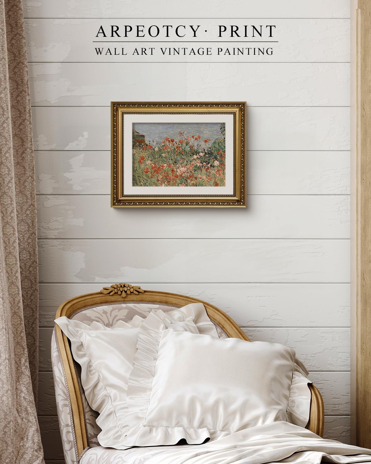 Arpeotcy Vintage Gold Framed Wall Art, Retro Garden Shoals Sea Sky, Canvas Prints Artwork With Antique Frame, Victorian Wall Pai