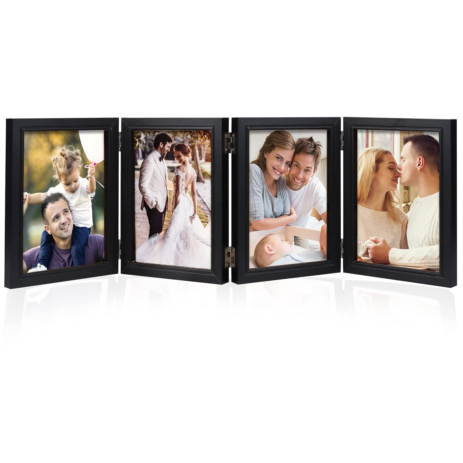 POILKMNI 4 Folding 5x7 Inch Hinged Picture Frame High Definition Natural Wood Picture Frame Rustic Desktop Acrylic Frame Family 