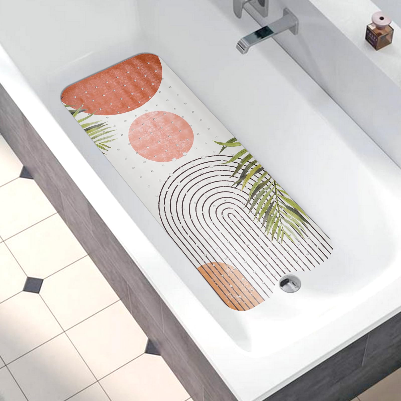 Bathtub Mat Non Slip, Bohemia Extra Long Bath Tub Mat Shower Floor Mat With Suction Cups And Drain Holes For Adults Kids Elderly