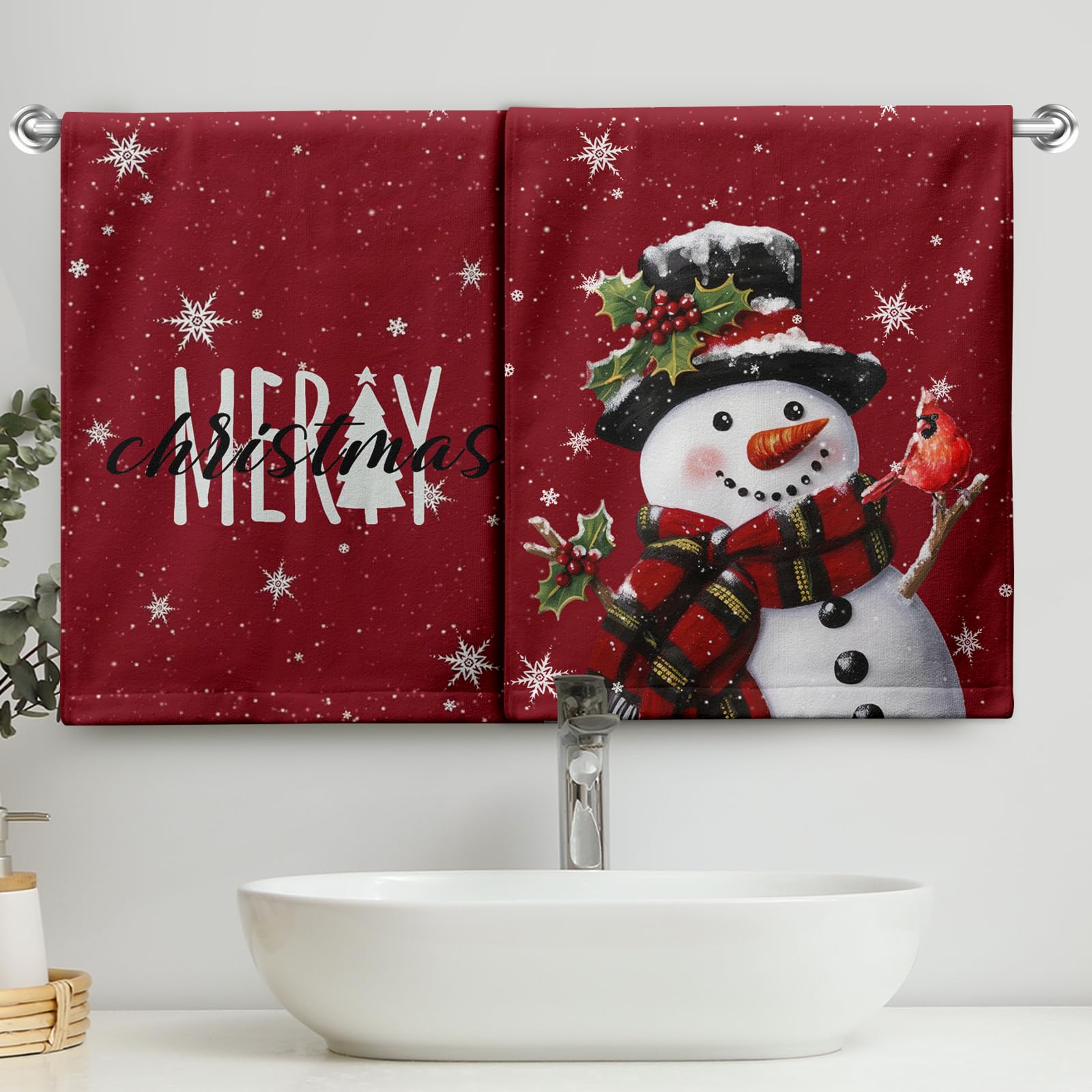 Lealeg Merry Christmas Snowman Kitchen Dish Towels Winter Hand Towels For Bathroom Set Of 2 Xmas Snow Holiday Bathroom Towel Sof