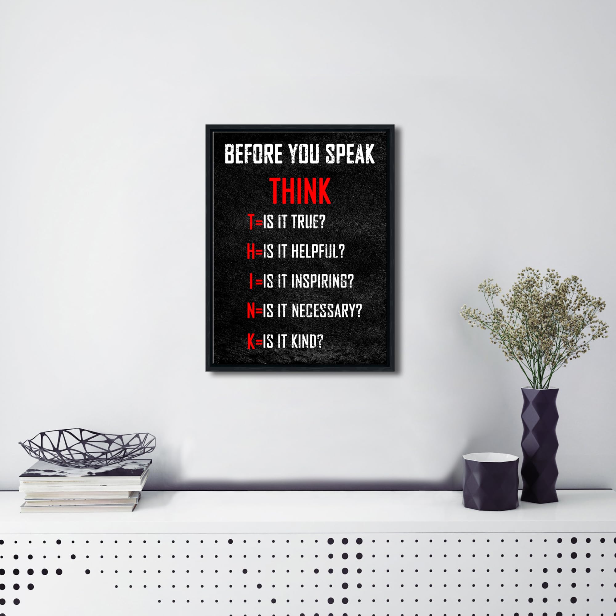 Pyradecor Black Framed Motivational Think Before You Speak Classroom Positive Quotes Inspirational Poster Canvas Prints Wall Art
