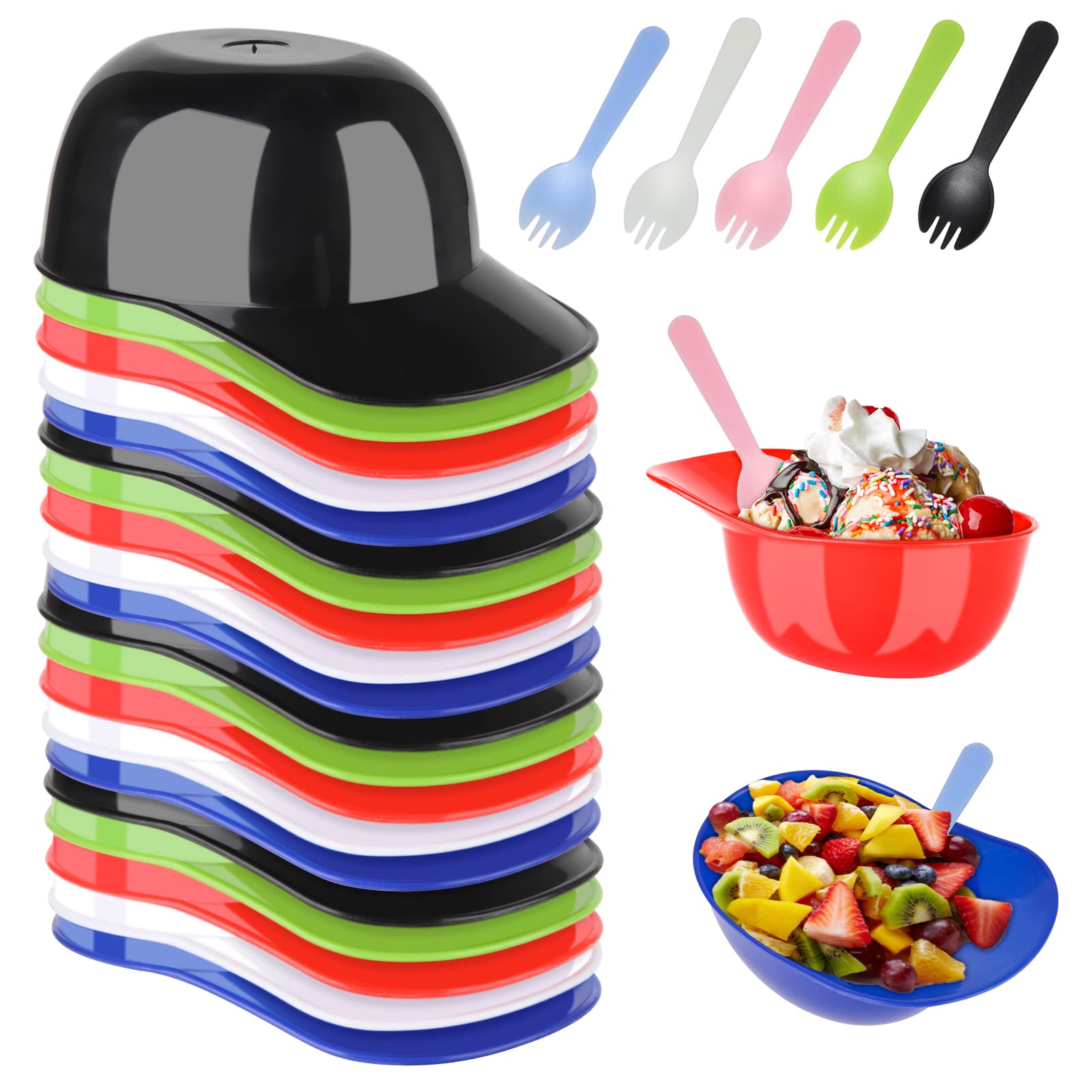24 Pieces Baseball Helmet Ice Cream Bowls, 8 Oz Baseball Party Supplies Helmet Snack Bowl, Mini Plastic Sundae Helmets, Kids Bas
