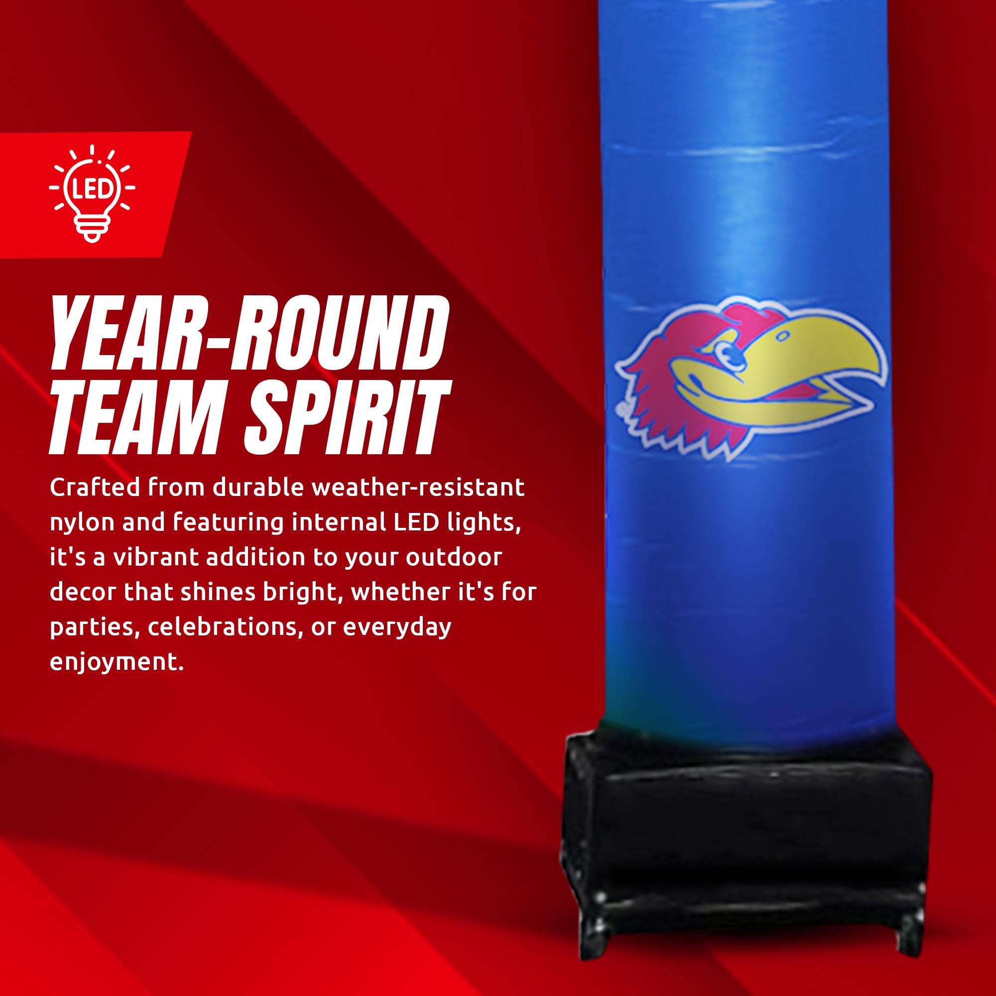 Sporticulture NCAA Kansas (KU) Football Wacky Waving Inflatable Tube Guy with LED Lights & Built-in Blower Air Wacky Dancers Inf