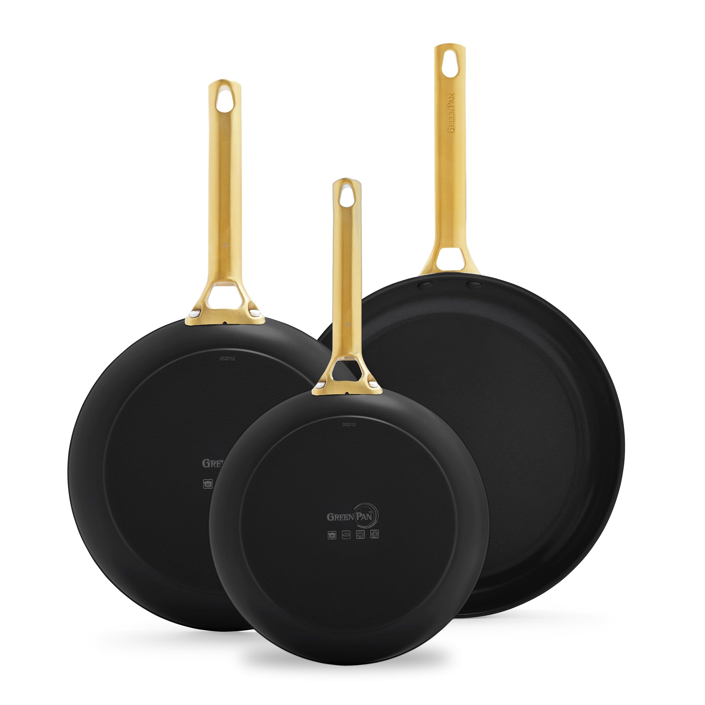 Greenpan Reserve Ceramic Nonstick 8 9.5 And 11 Frying Pan Skillet Set, Hard Anodized, Pfas-Free, Gold-Tone Stainless Steel Handl
