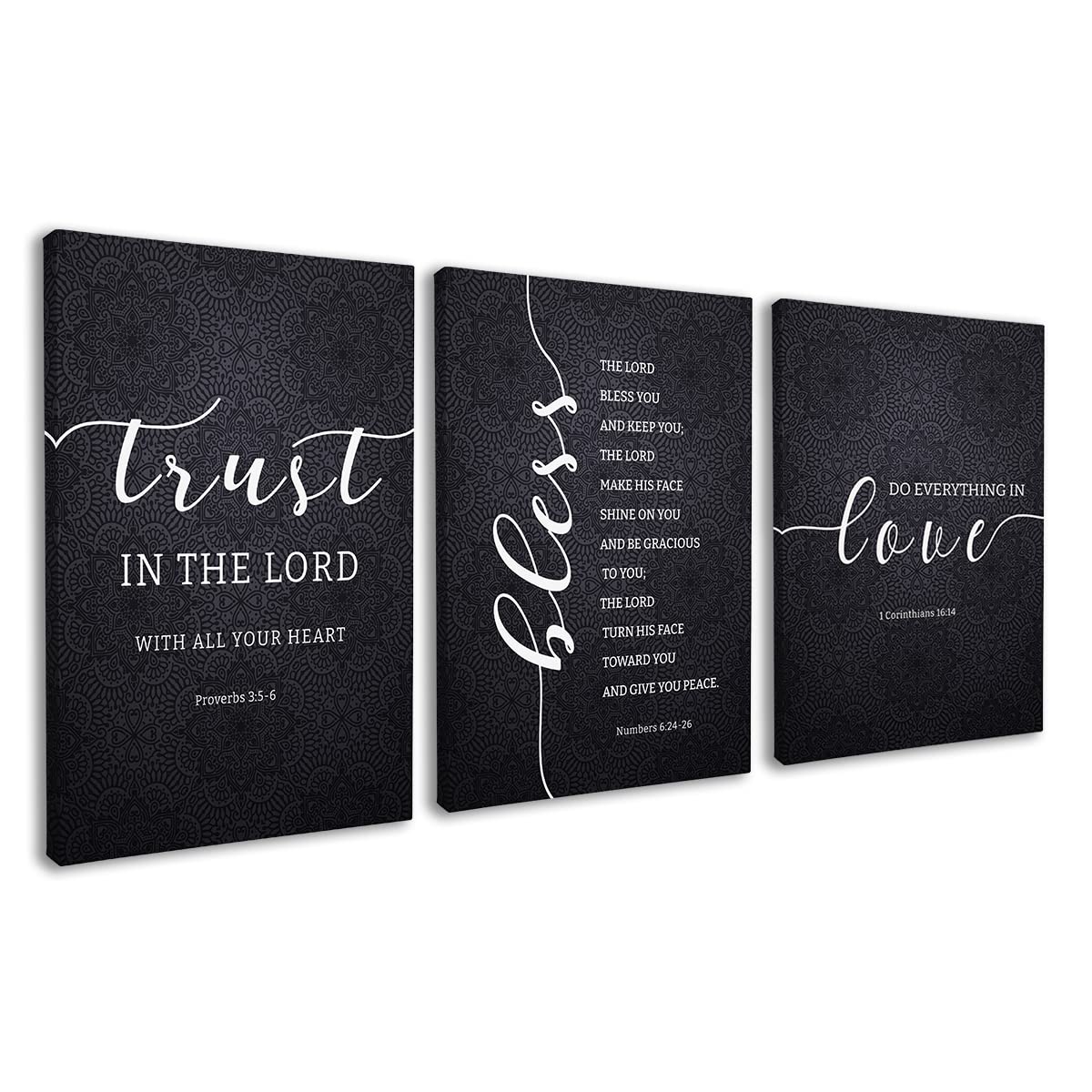 Dazingart Christian Wall Art, Black Biblical Scripture Print Set Of 3, Bible Verses Wall Art Decorations, Scripture Art For Chri