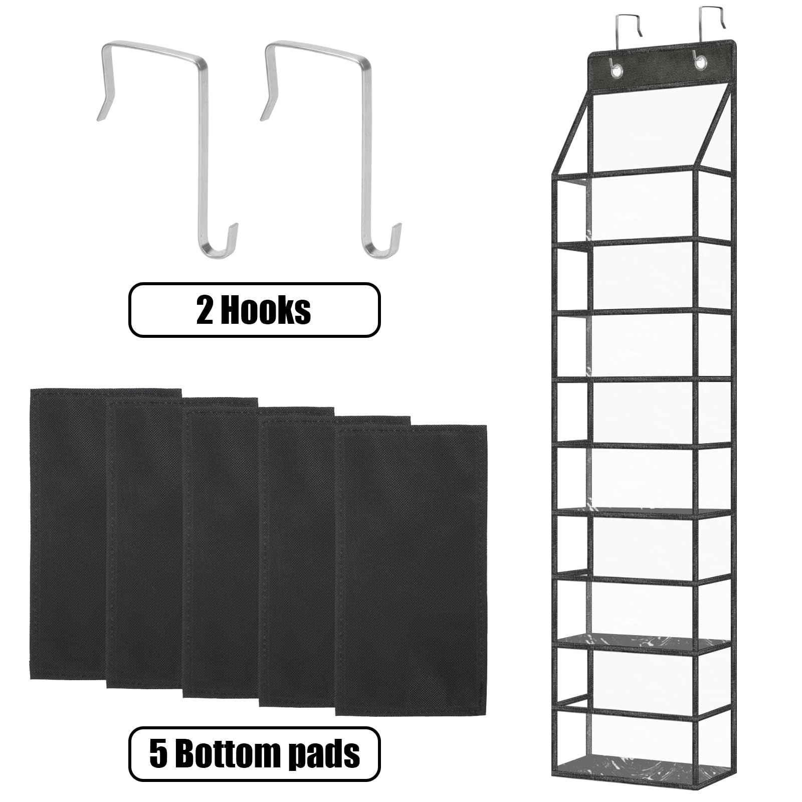 5-Shelf Over The Door Hanging Pantry Organizer, Room Organizer With Clear Plastic Pockets, Behind The Door Storage Organizer Lar