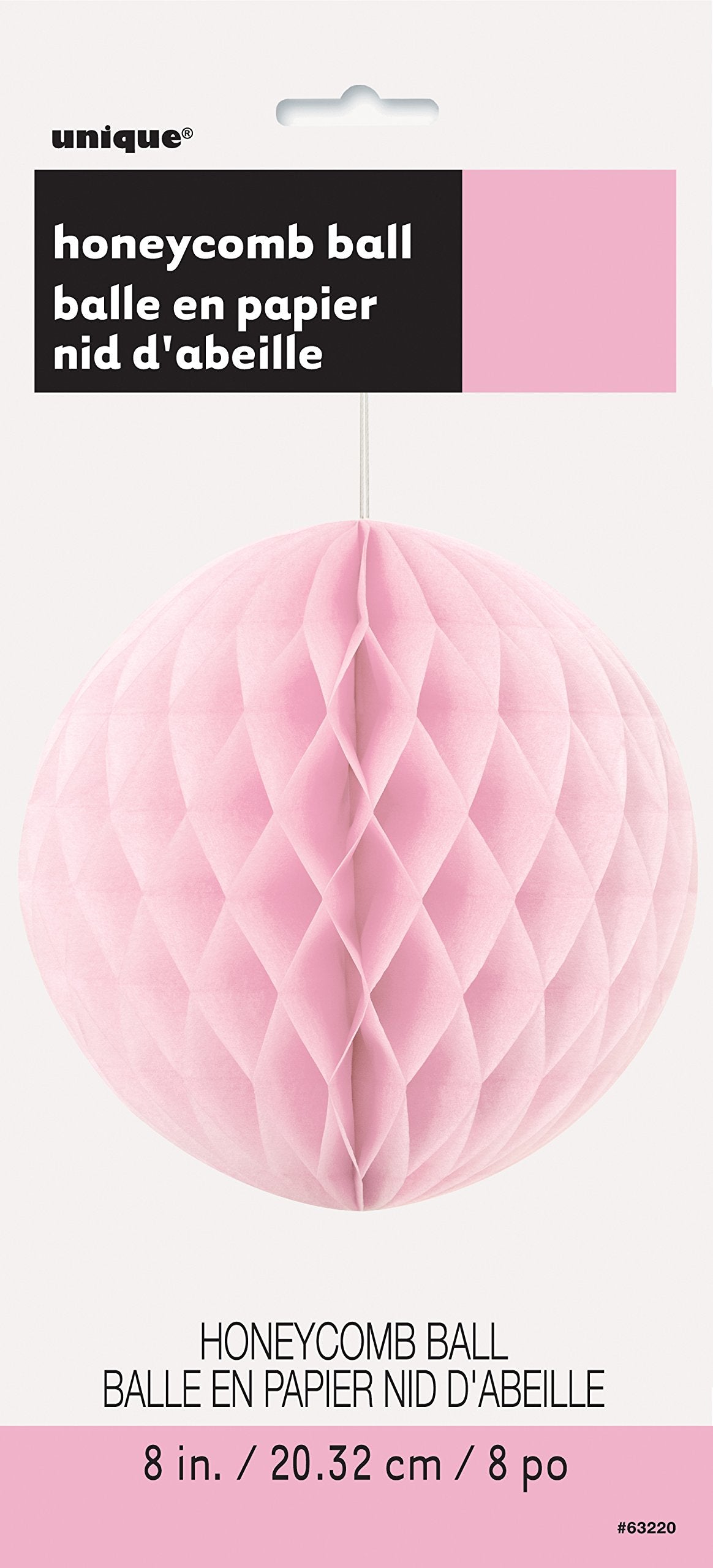Solid Lovely Pink Hanging Paper Honeycomb Ball - 8'', 1 Count - Perfect For Parties & Home Decor
