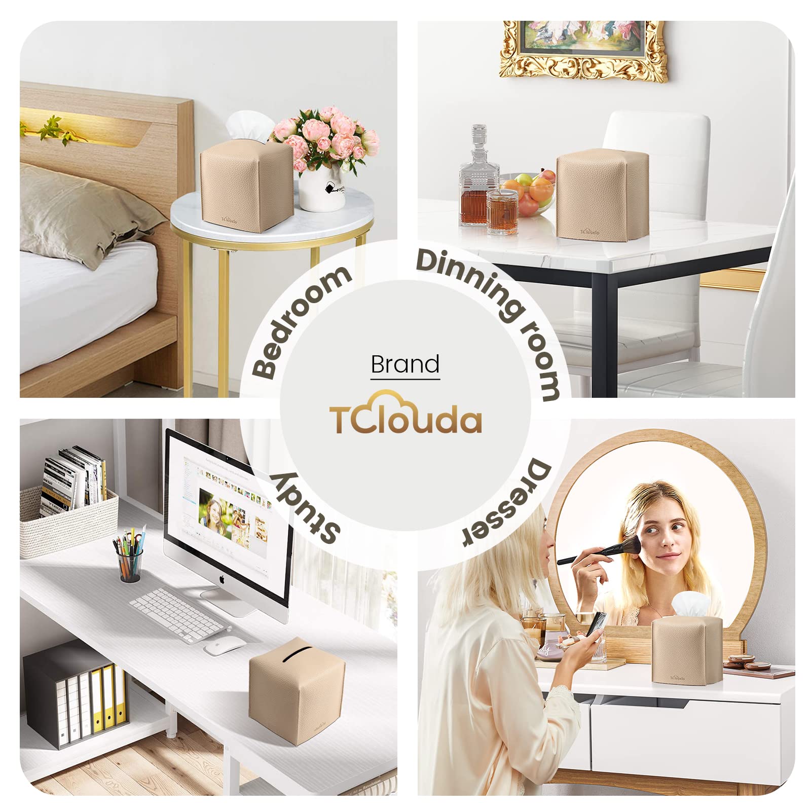 Tissue Box Cover, Tclouda, Modern Pu Leather Square Tissue Box Holder For Creative Decorative, 2 Pack, Ideal For Bathrooms/Offic