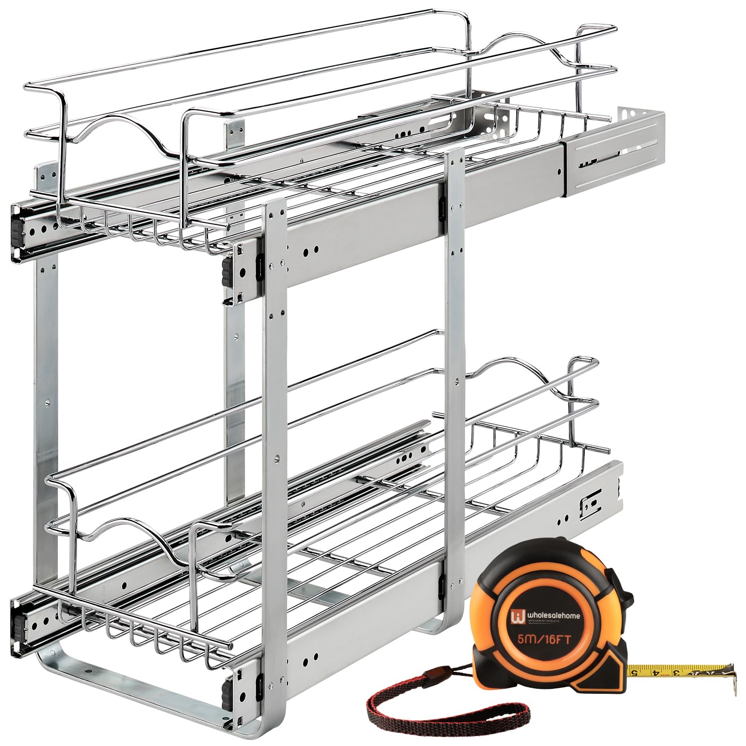 Rev-A-Shelf 2 Tier Pull Out Cabinet Organizer, 5WB2-0922CR-1, 9 x 22 Inch Under Sink pull out organizer, Steel Wire Pots and Pan