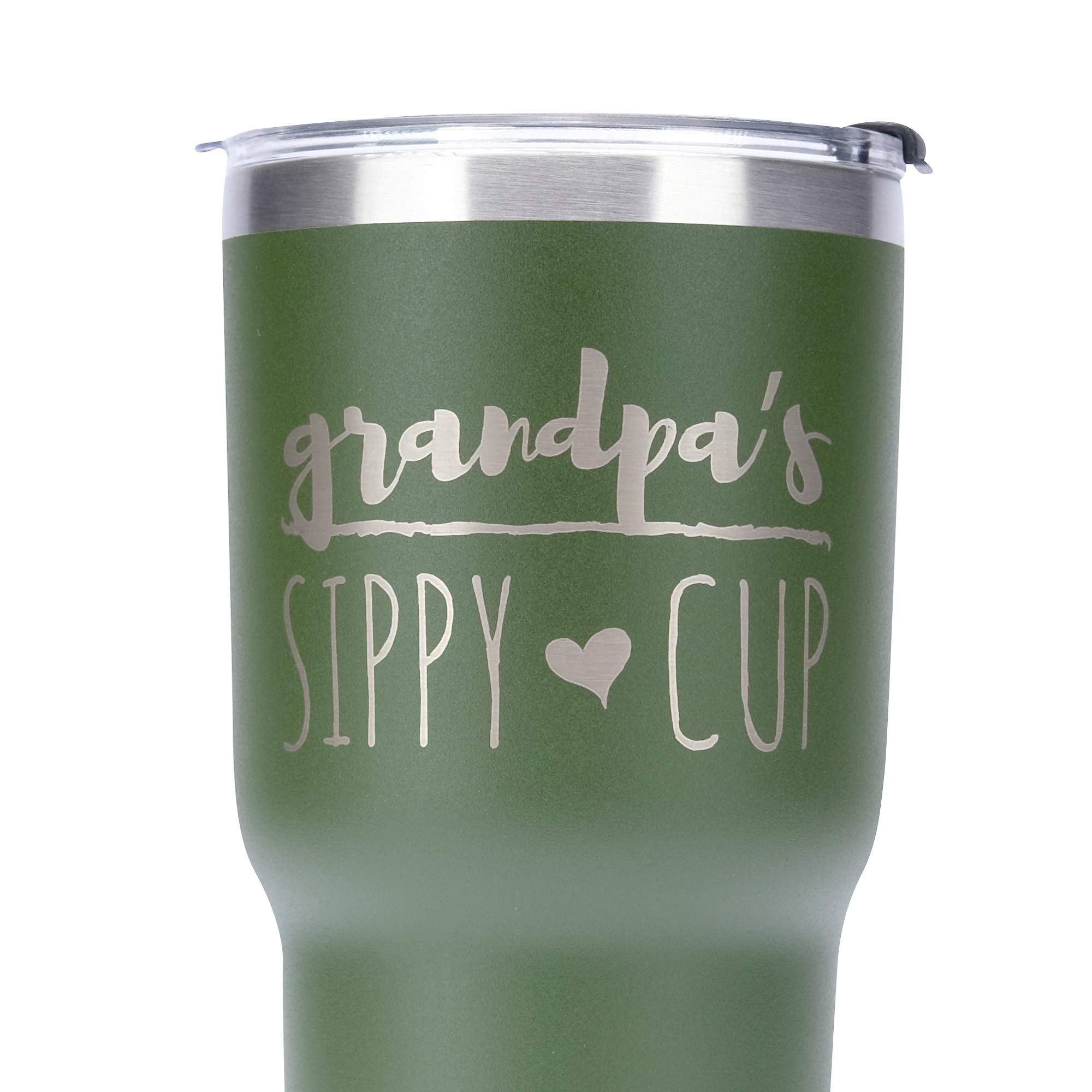 Greatness Line Grandpa'S Sippy Cup 30 Oz. Army Green Stainless Steel Tumbler Powder Coating Laser Etched Grandpa Gift Idea