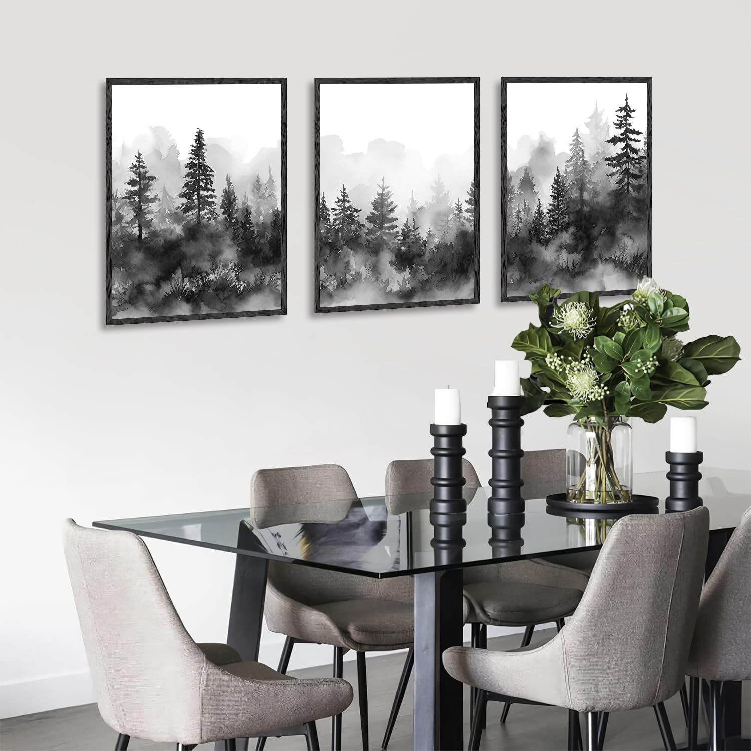 Dazzlewall Misty Forest Mountain Wall Decor Poster Black White Forest Landscape Wall Poster For Bedroom Living Room Decor 12X16