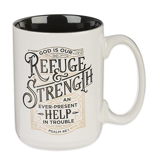 Christian Art Gifts Large Ceramic Men'S & Women'S Coffee & Tea Mug W/Encouraging Scripture: Refuge & Strength - Psalm 46:1 Inspi