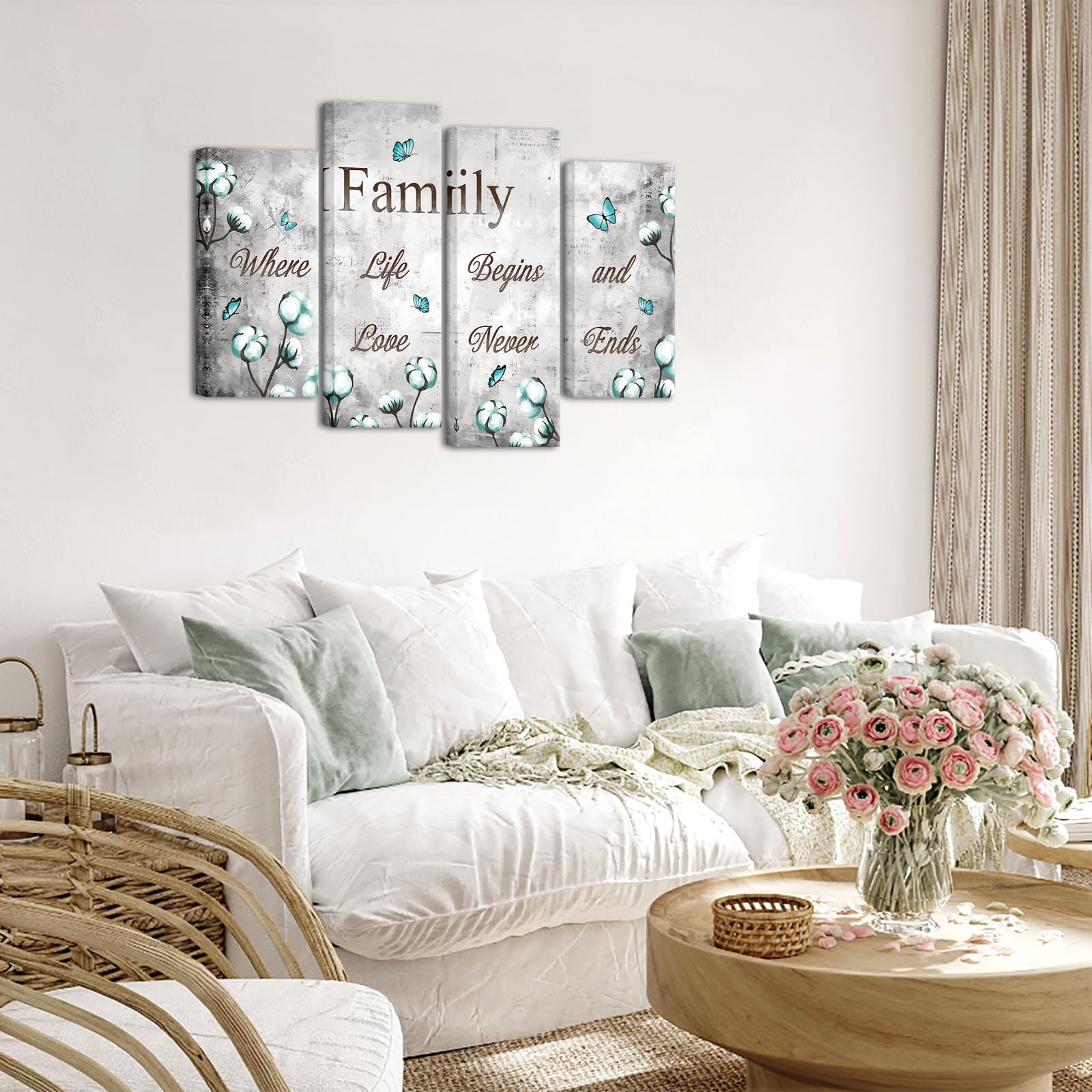 Fushvre Family Wall Art Teal And Grey Pictures Wall Decor Family Sign Canvas Painting For Home Living Room Bedroom Decoration Fr