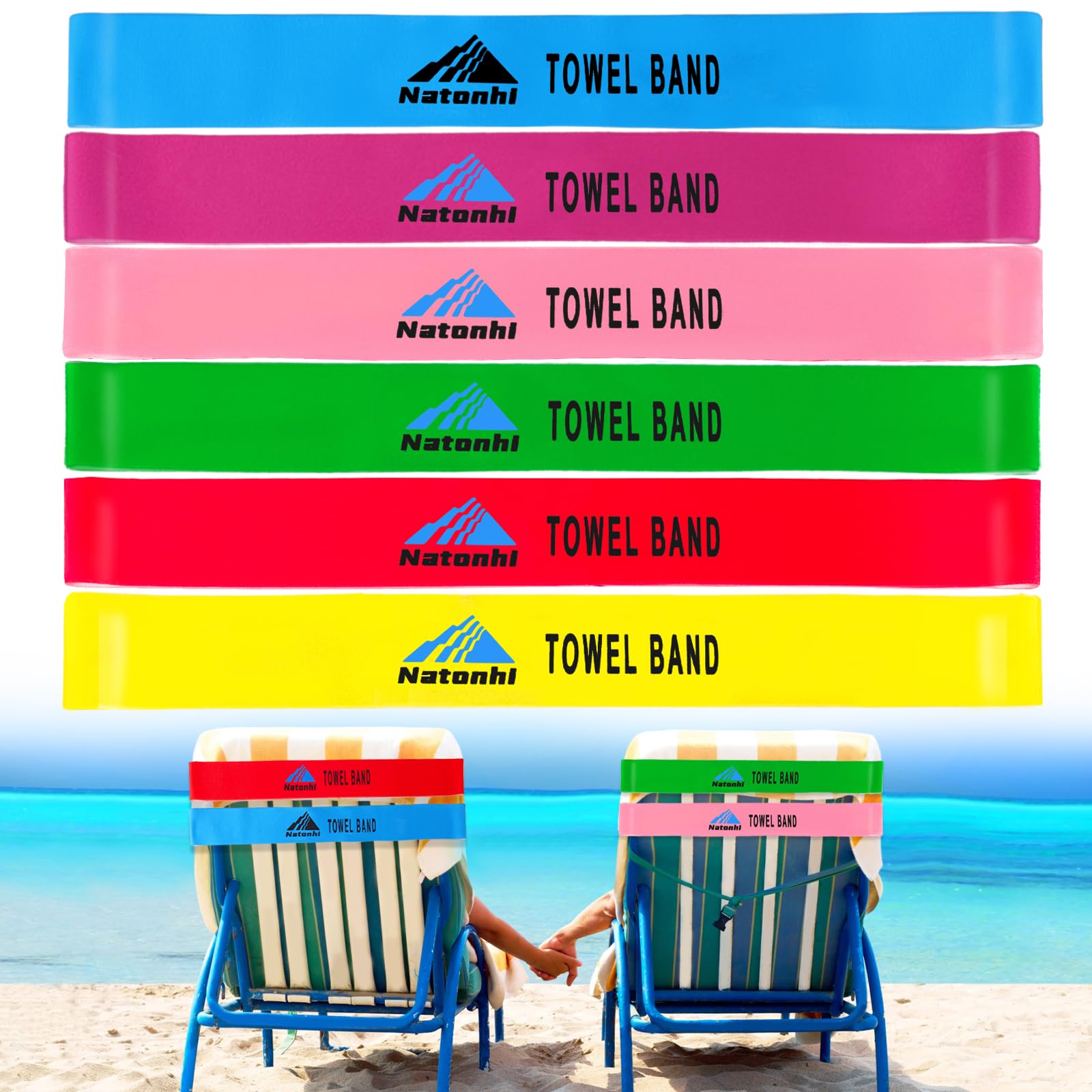 Natonhi 6 Pack Towel Bands,Towel Bands For Cruise Beach Pool Chairs, Extra Durable Towel Clips For Chairs Cruise No Snapping, Cr