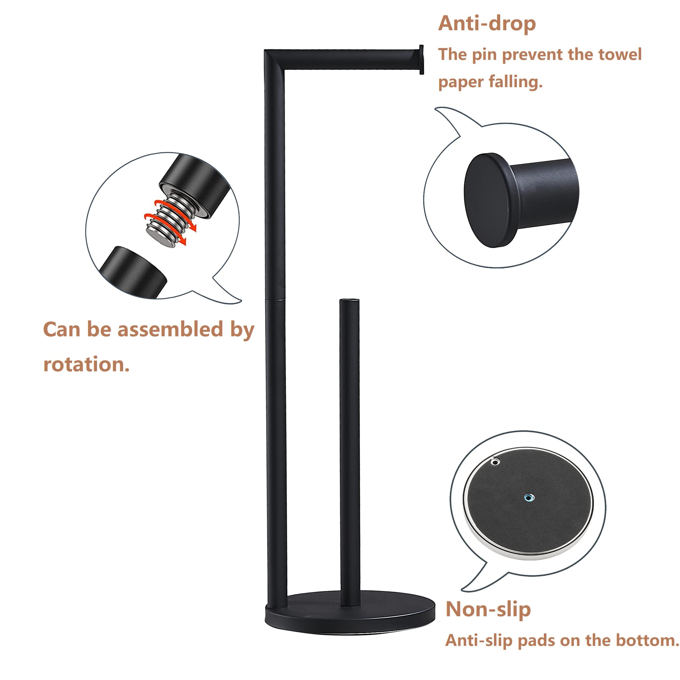 Matte Black Toilet Paper Holder, Free Standing Black Toilet Roll Holder, Sus304 Stainless Steel Bathroom Toilet Paper Holder Wit