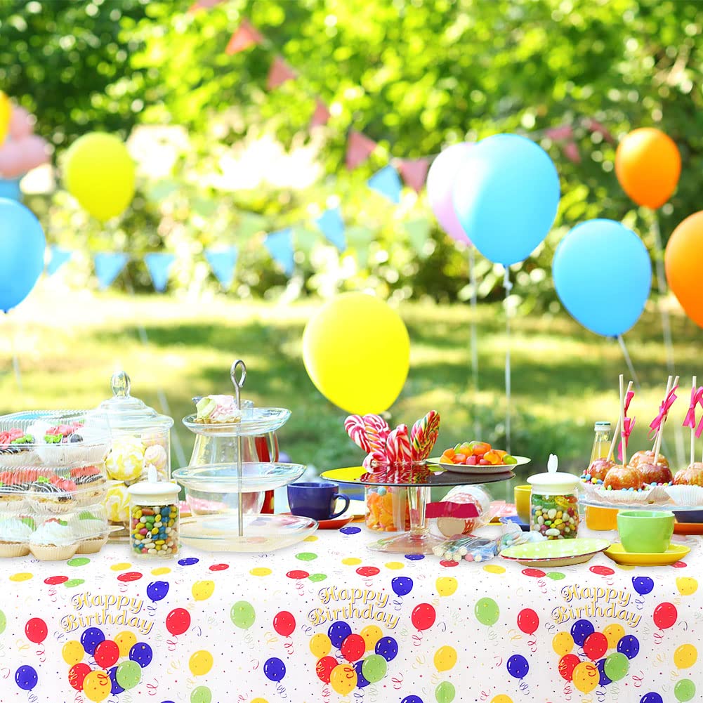 Mulbozy Colorful Balloons Plastic Tablecloth Rectangle - 2 Pcs Party Tablecloth Disposable For Party, Happy Birthday, Baby Showe