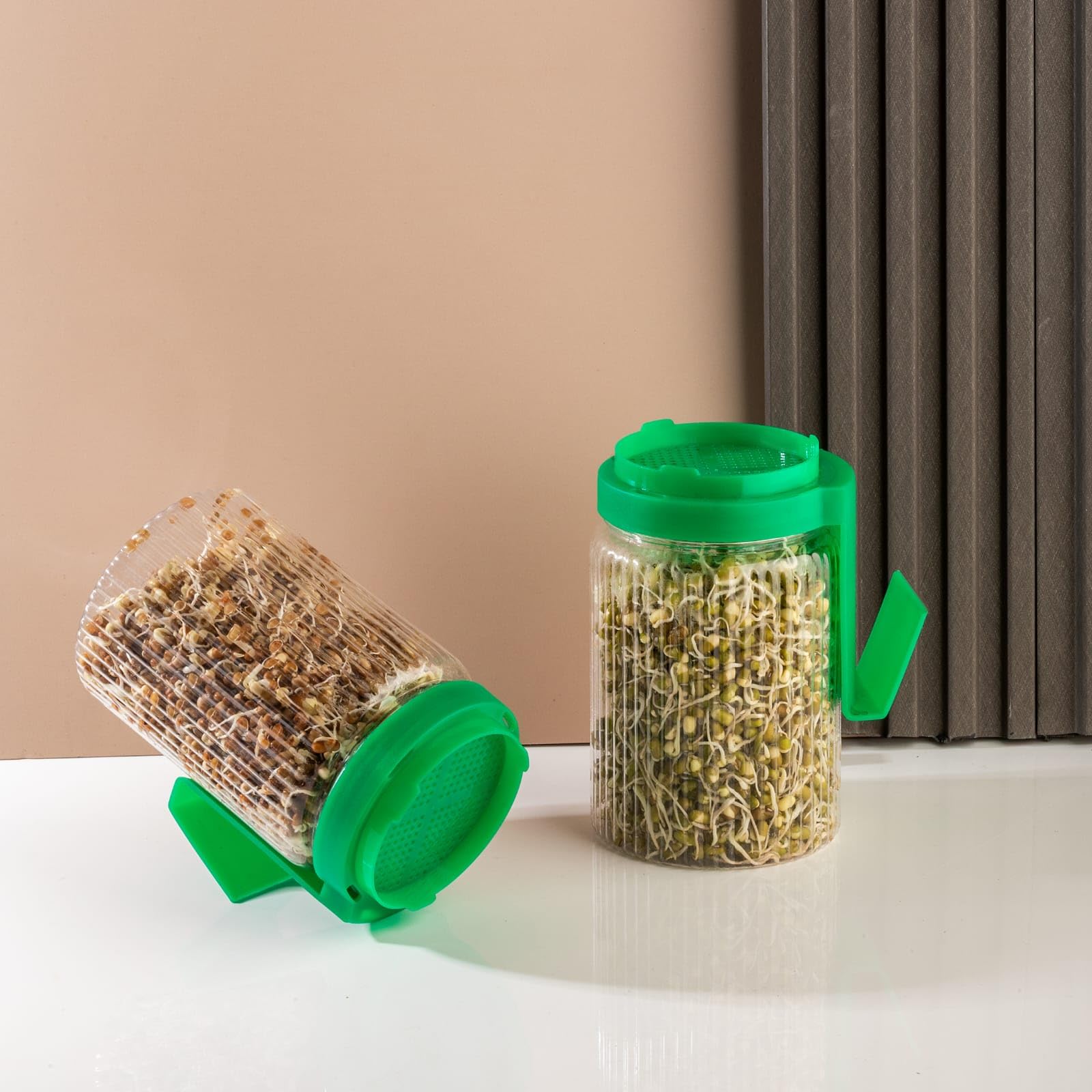 Phlyponn Plastic Sprout Maker Jar With Handle & Strainer Lid (Packof 1) | 720 Ml Seed Germination Container For Moong, Chana, Mi